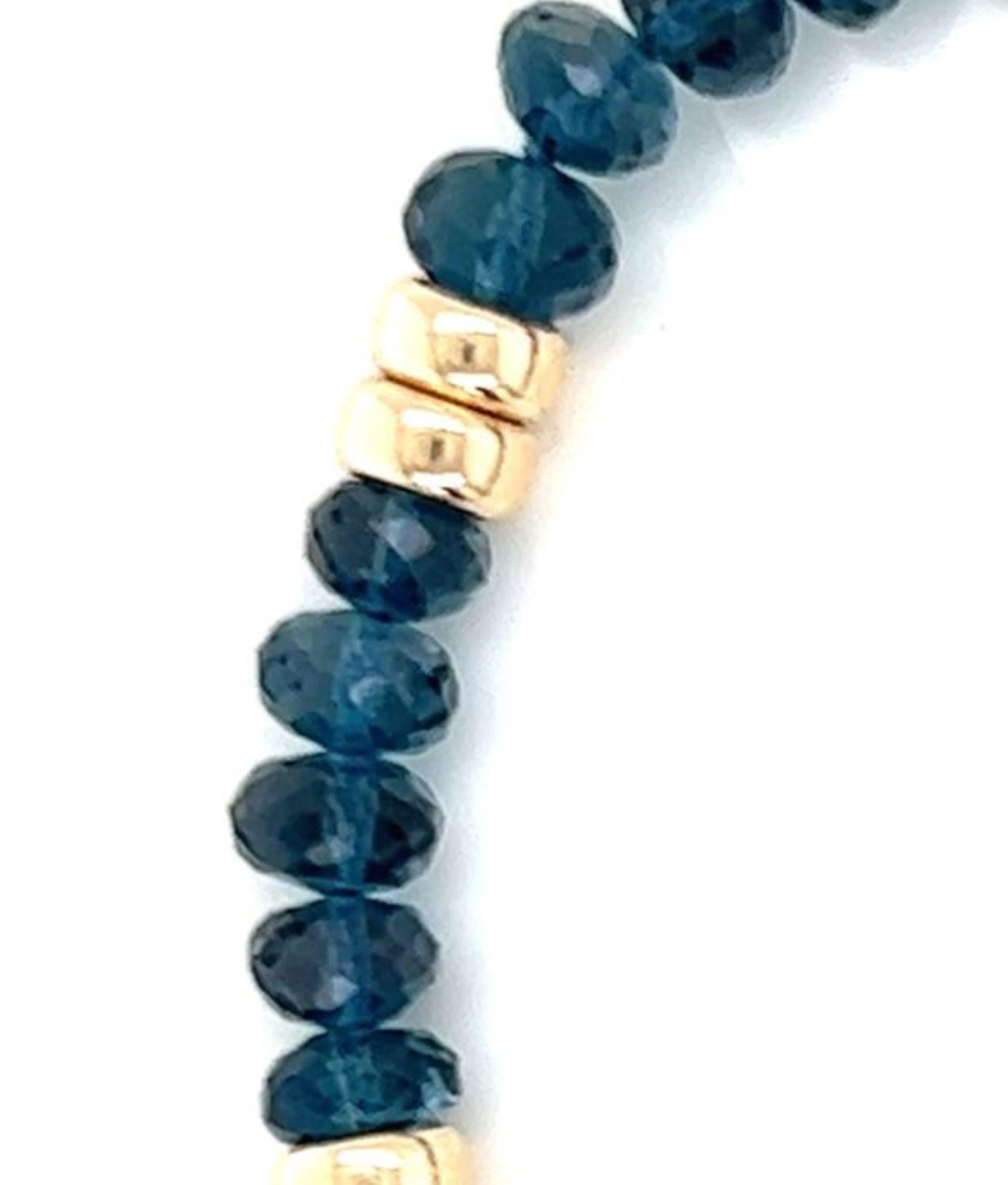 Gem Quality Blue Topaz and 14k Yellow Gold Bead Bracelet  In New Condition For Sale In New York, NY