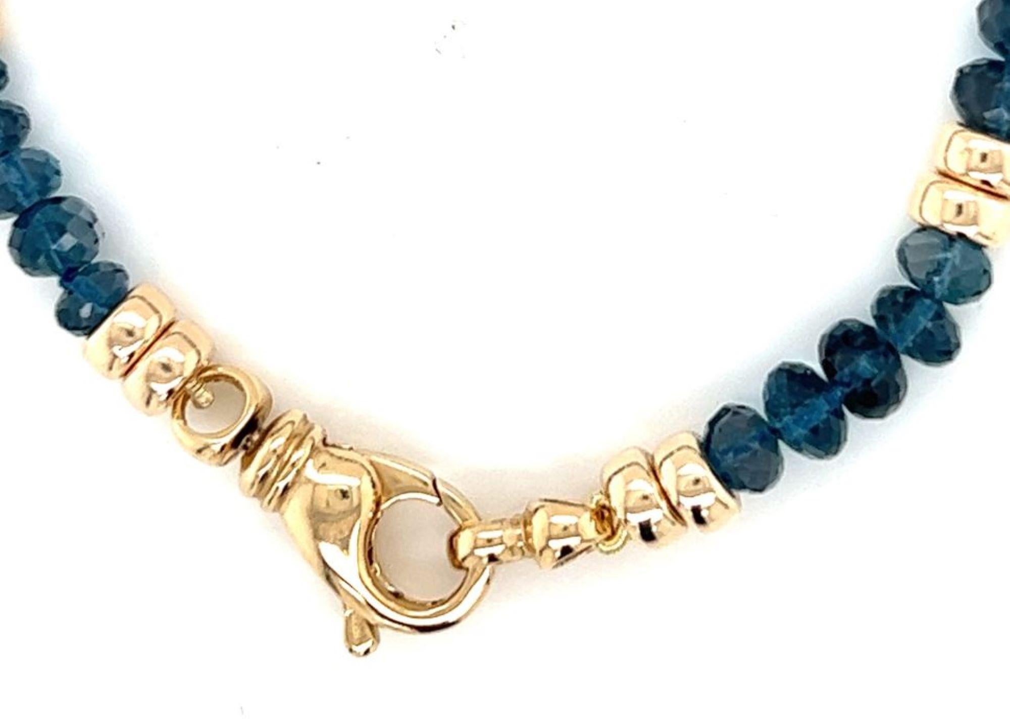 Women's or Men's Gem Quality Blue Topaz and 14k Yellow Gold Bead Bracelet  For Sale