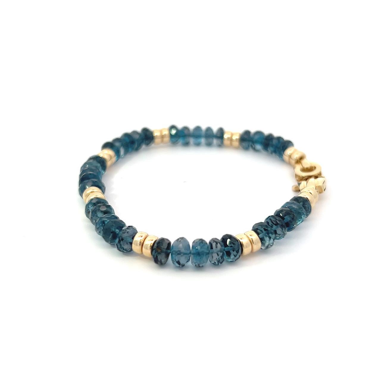 Bracelet de perles en or jaune 14k et topaze bleue de qualité gemme Neuf - En vente à New York, NY