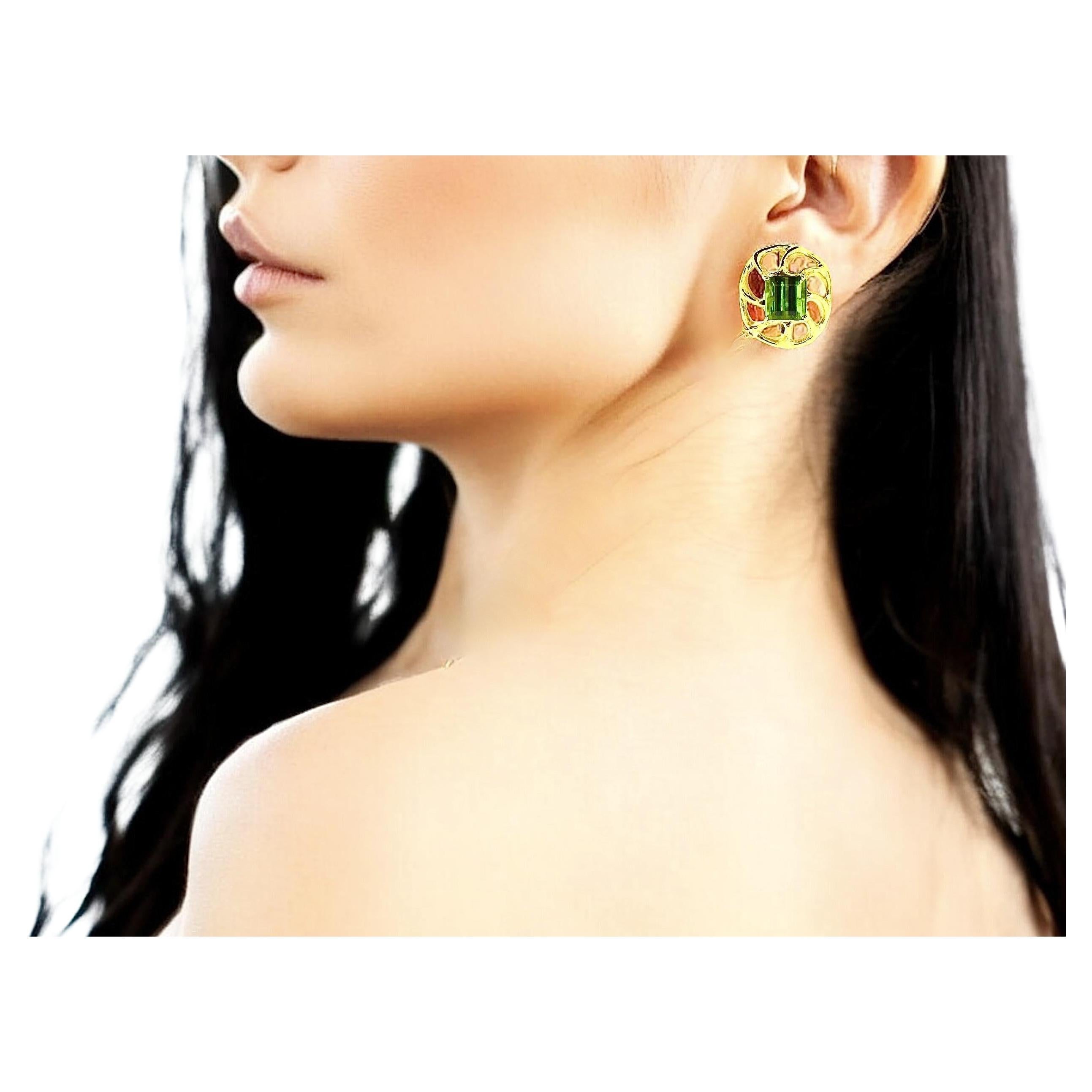 Gem Quality Fine Tourmalines, 10 cts., in well made Contemporary Gold Earrings