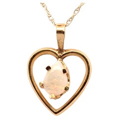 Gem Quality Opal Necklace Pendant Heart 14K Yellow Gold Pear Cabochon