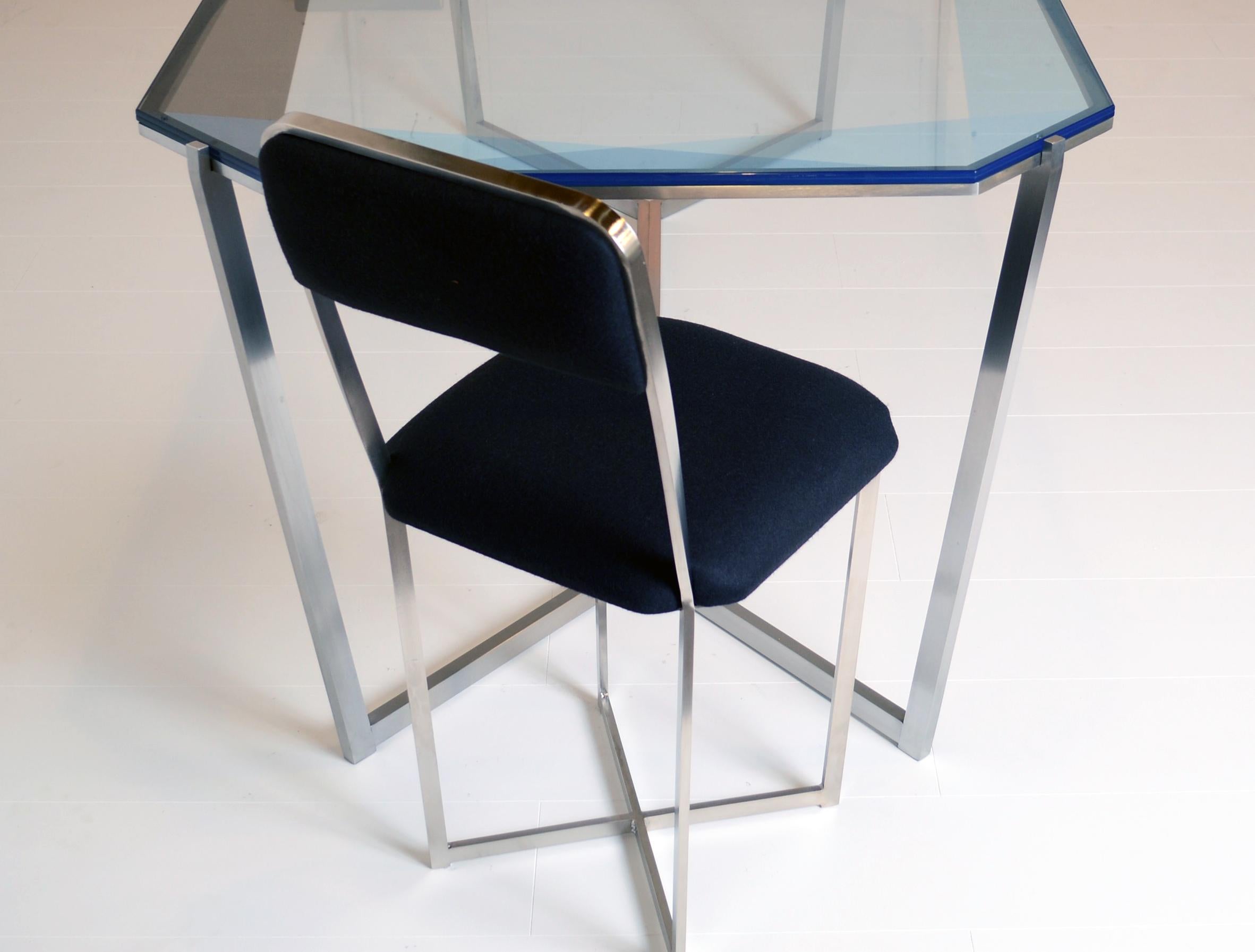 Other Gem Rectangular Dining Table/ Blue Glass with Stainless Steel Base by Debra Folz For Sale