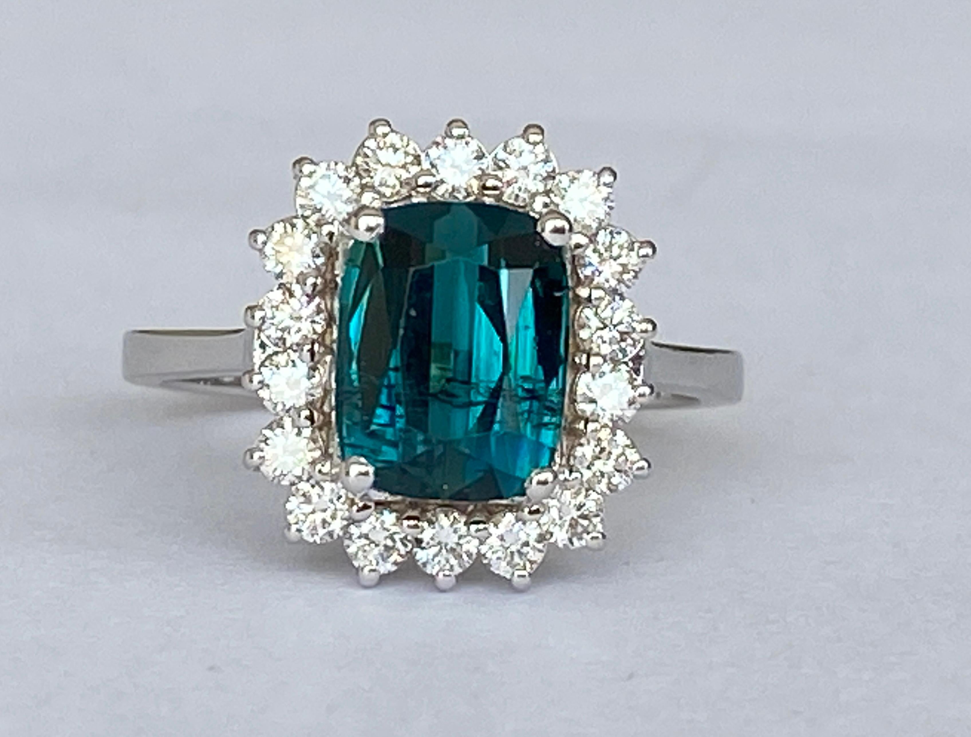 Contemporain Bague cocktail en diamants et tourmaline de lagon certifiée GEM d'Anvers de 2,00 carats en vente