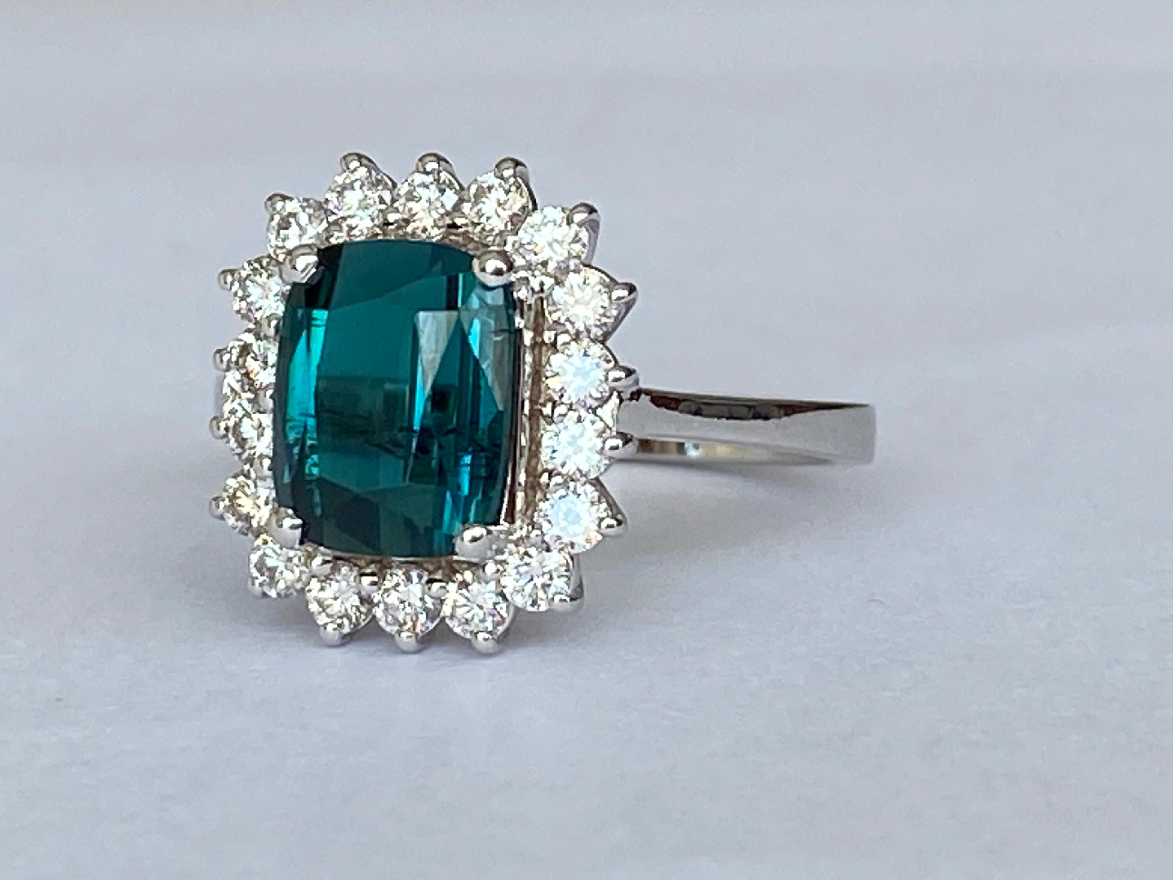 Bague cocktail en diamants et tourmaline de lagon certifiée GEM d'Anvers de 2,00 carats Neuf - En vente à AMSTERDAM, NL
