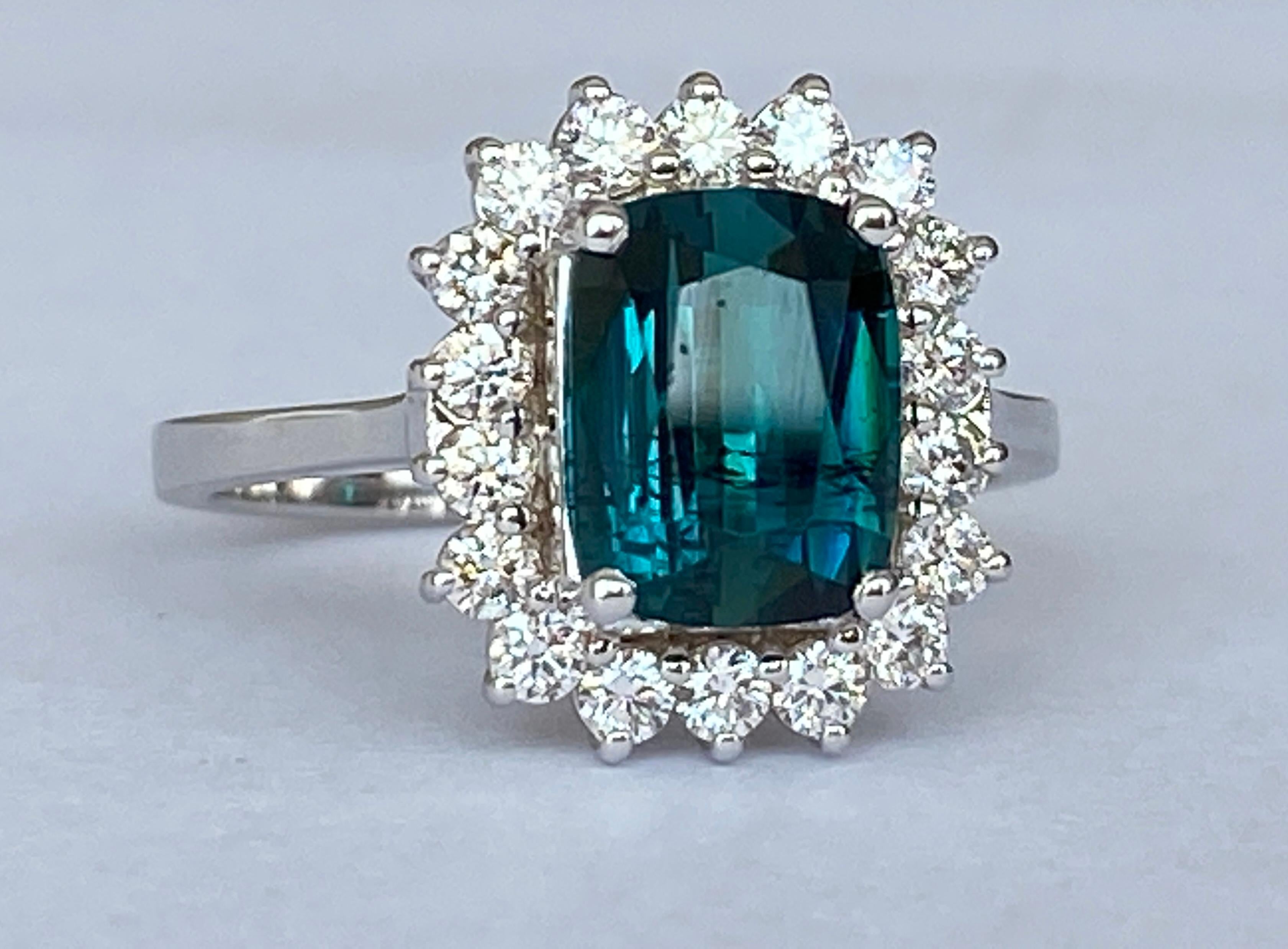 Bague cocktail en diamants et tourmaline de lagon certifiée GEM d'Anvers de 2,00 carats Pour femmes en vente
