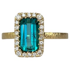 GEM Report Antwerp Certified 2.35 Carat Lagoon Tourmaline Diamond Cocktail ring