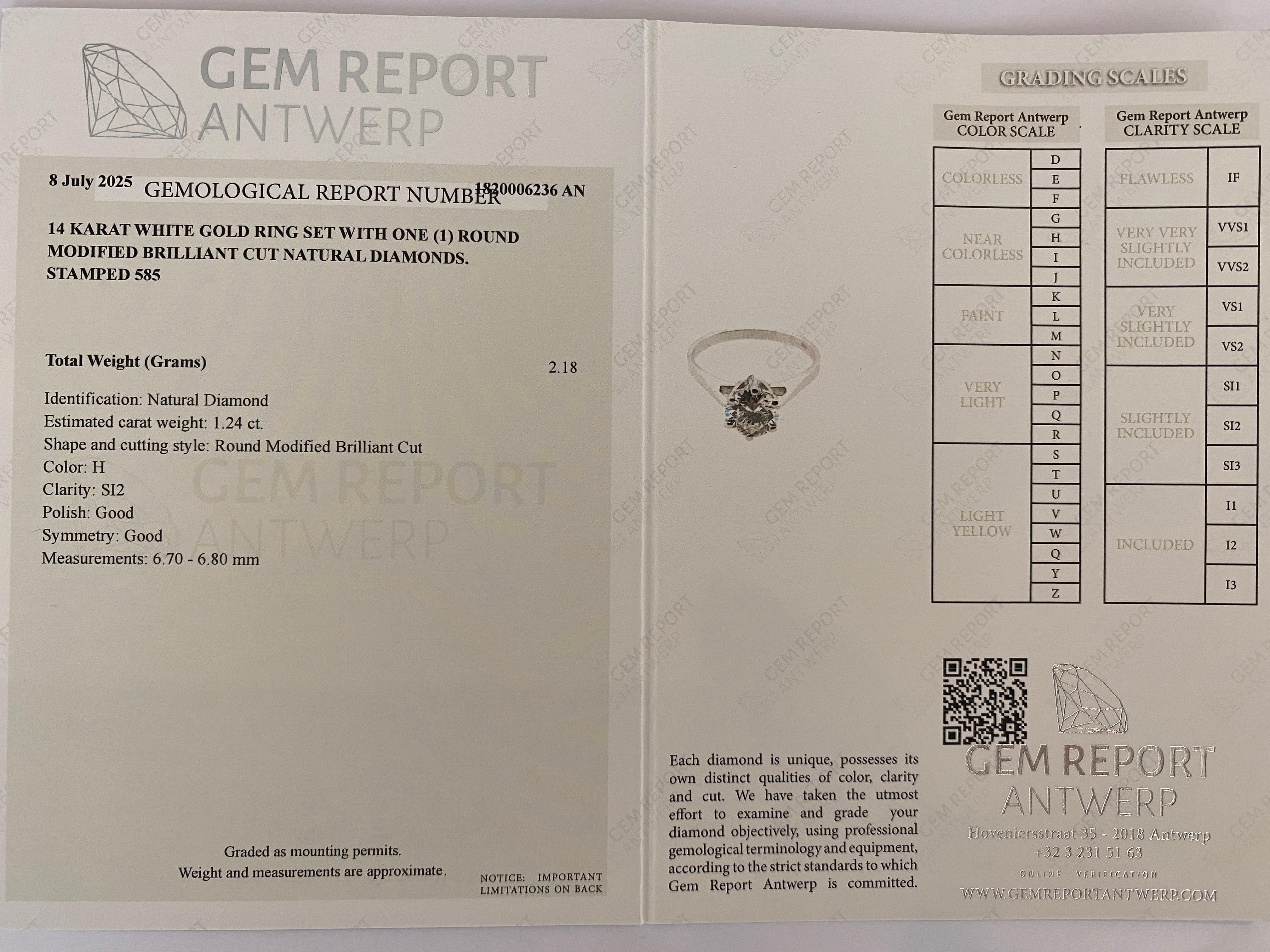 Informe GEM certificado 1,24 quilates  Diamante talla europea antigua  Anillo de oro en venta 6