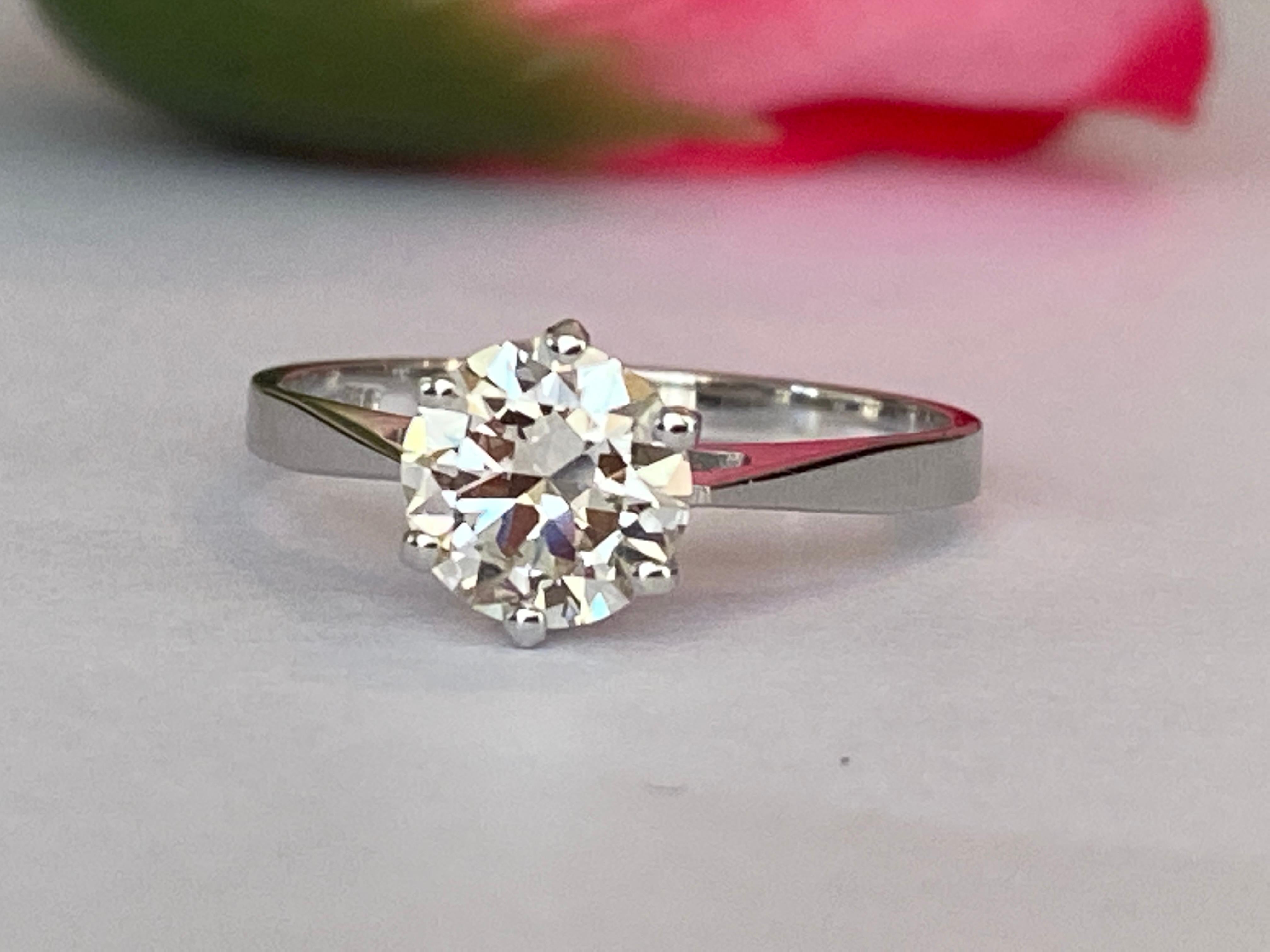 Informe GEM certificado 1,24 quilates  Diamante talla europea antigua  Anillo de oro en Bueno estado para la venta en AMSTERDAM, NL