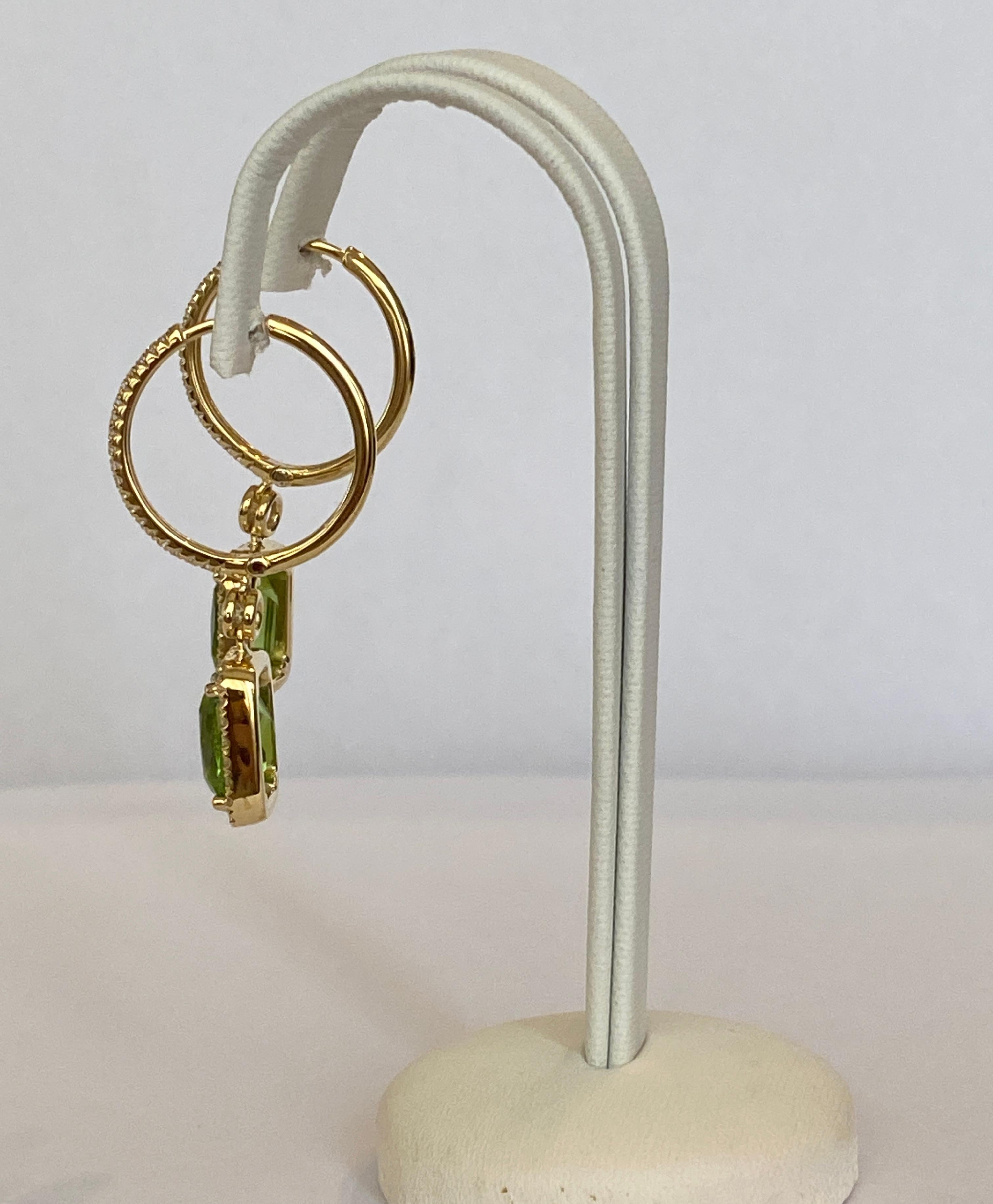 Peridoto verde lime certificato e  Orecchini con diamanti in oro giallo 18 kt in vendita 4