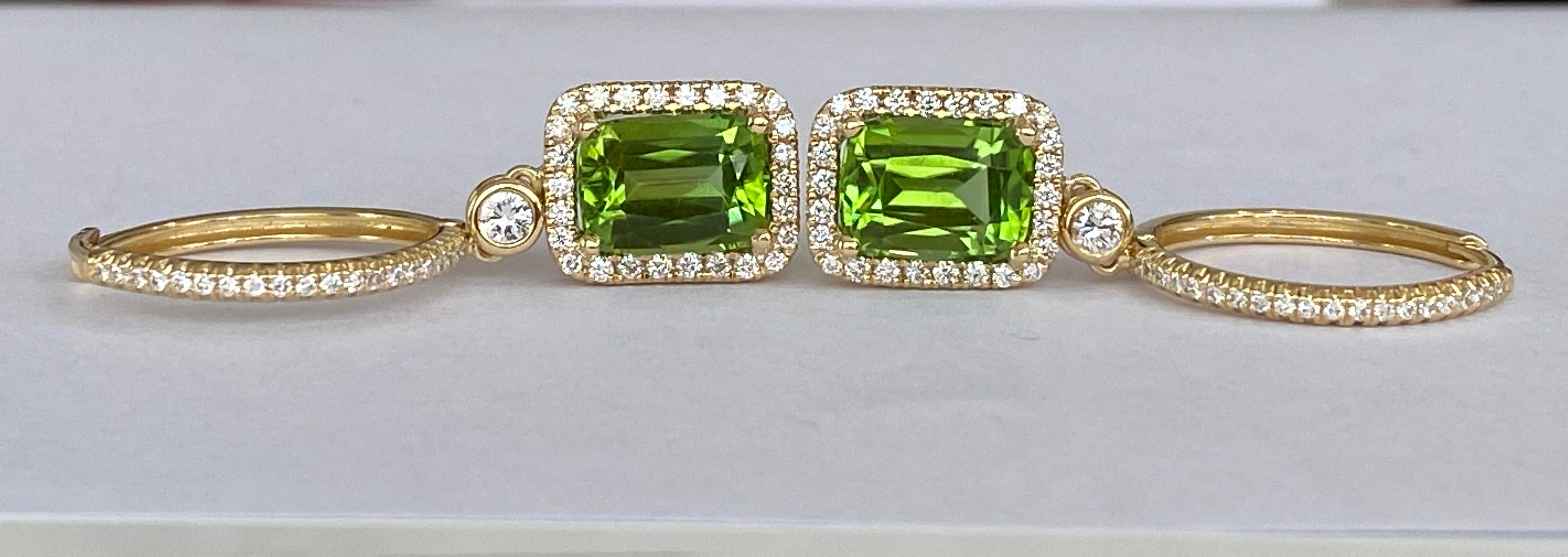 Peridoto verde lime certificato e  Orecchini con diamanti in oro giallo 18 kt in vendita 5
