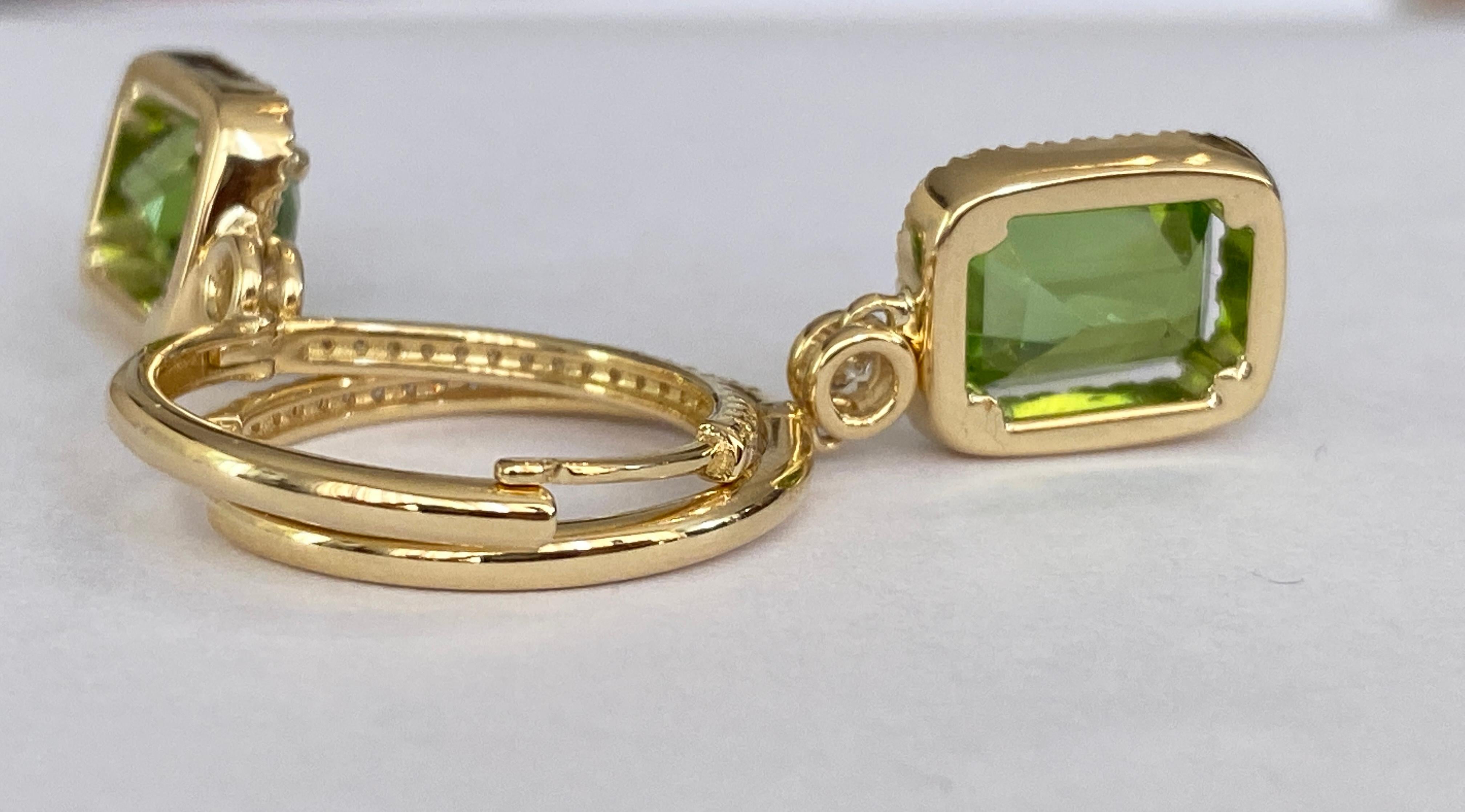 Peridoto verde lime certificato e  Orecchini con diamanti in oro giallo 18 kt in vendita 10
