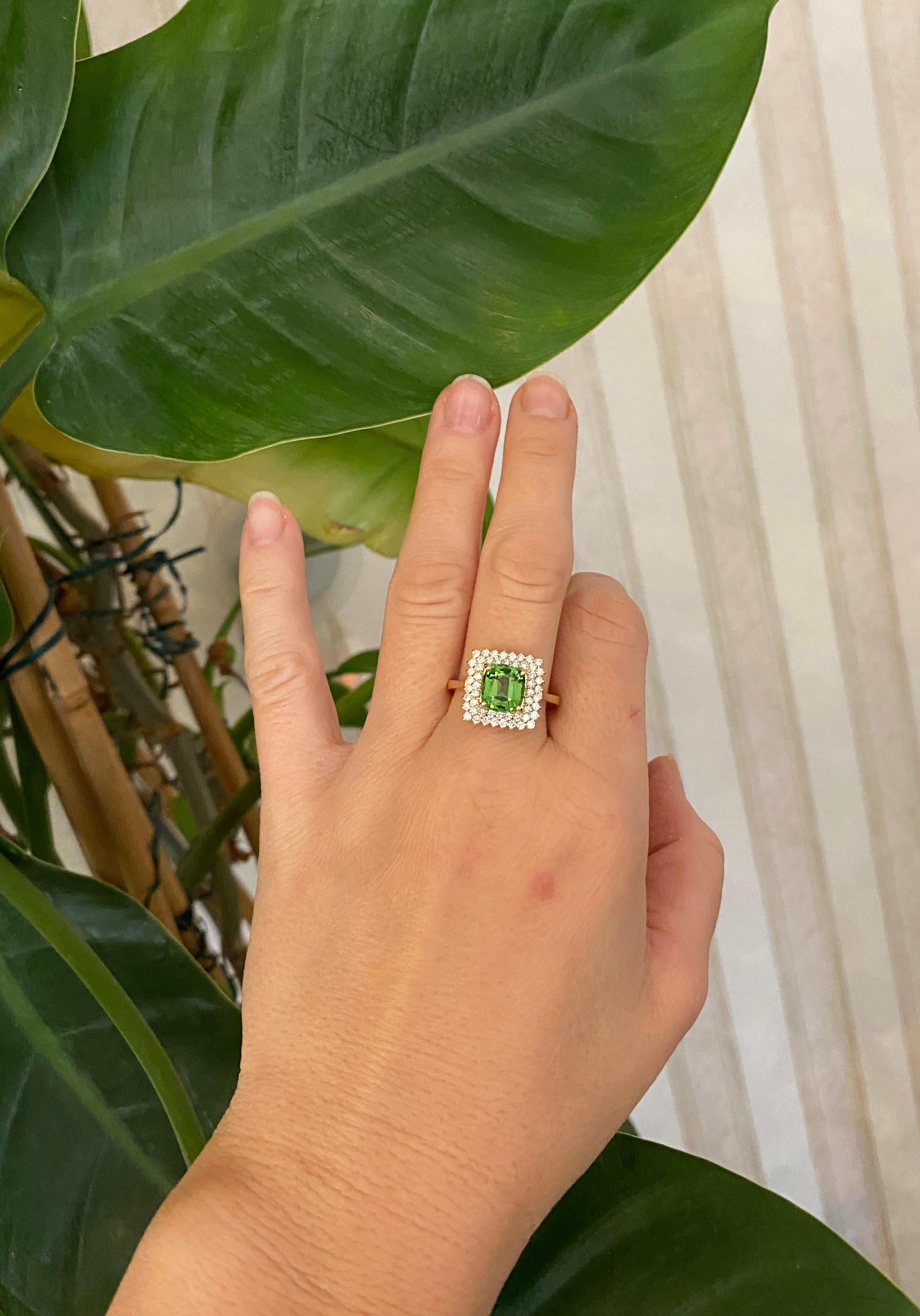 Cocktail certifié Verdelite tourmaline diamant  Bague en or jaune 18 carats en vente 4