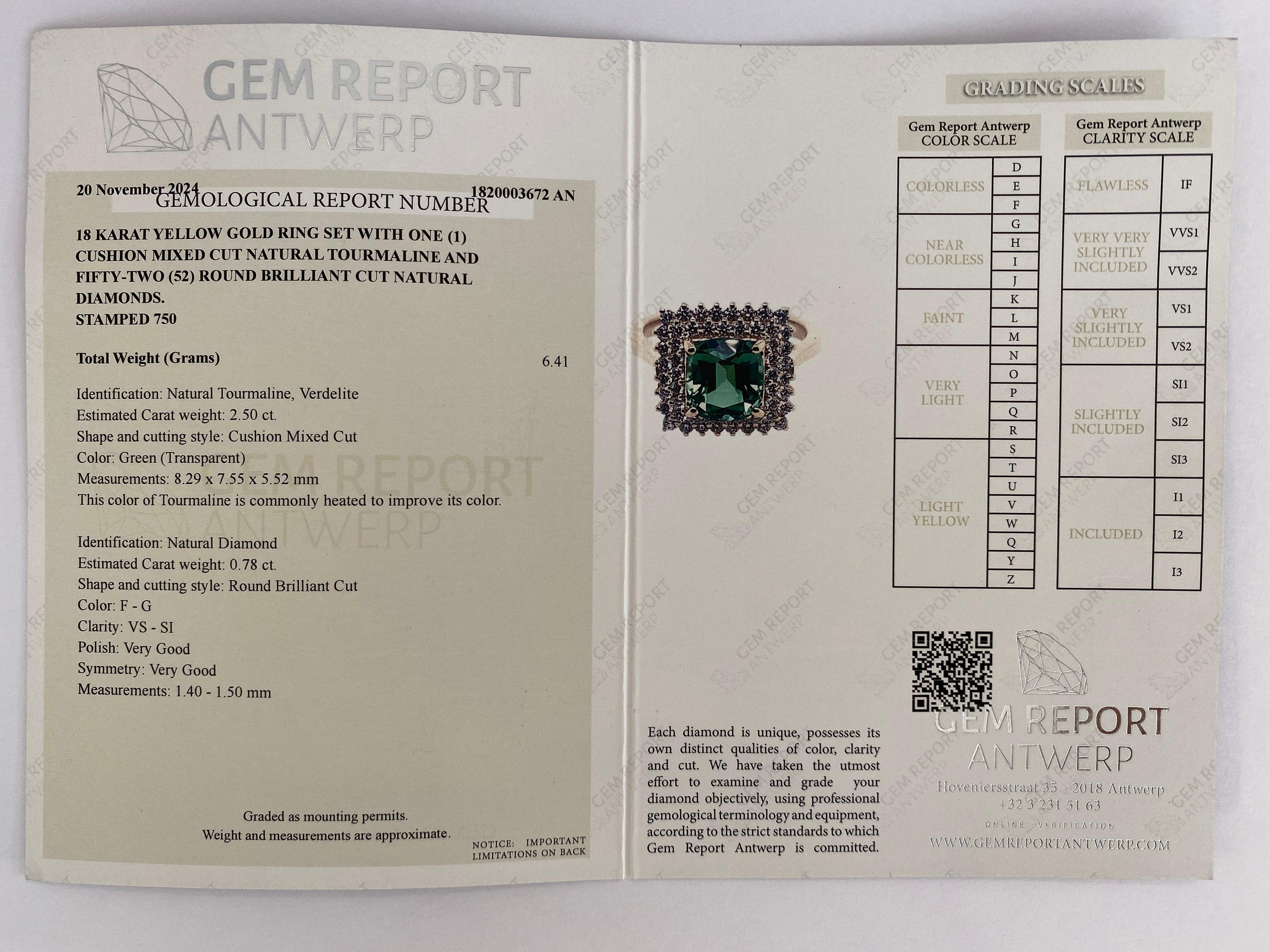 Cocktail certifié Verdelite tourmaline diamant  Bague en or jaune 18 carats en vente 5