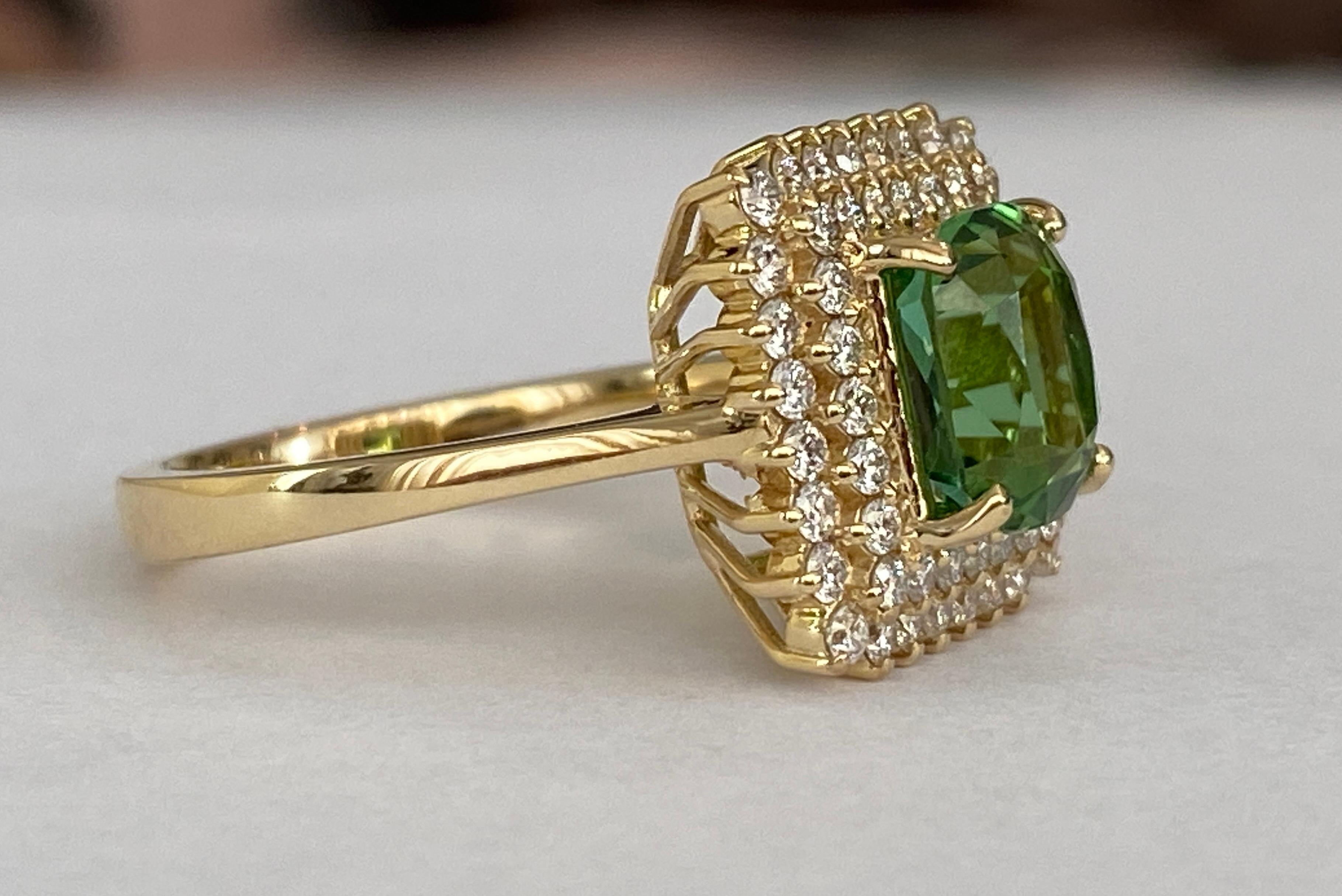 Cocktail certifié Verdelite tourmaline diamant  Bague en or jaune 18 carats Neuf - En vente à AMSTERDAM, NL