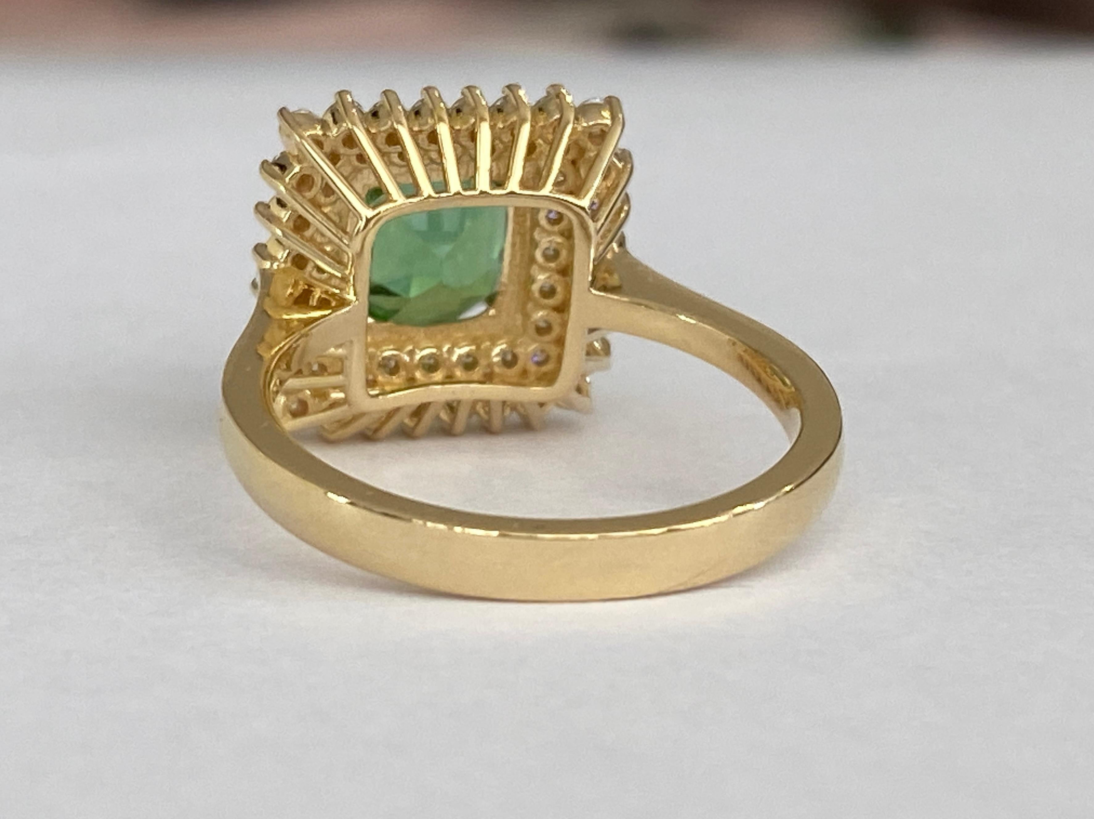 Cocktail certifié Verdelite tourmaline diamant  Bague en or jaune 18 carats en vente 2