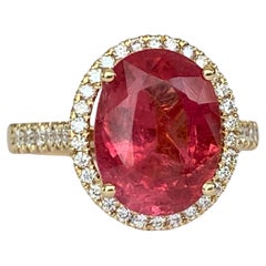GEM Report Natürlicher 4,25 Karat Turmalin & Diamant Gelb Gold Ring