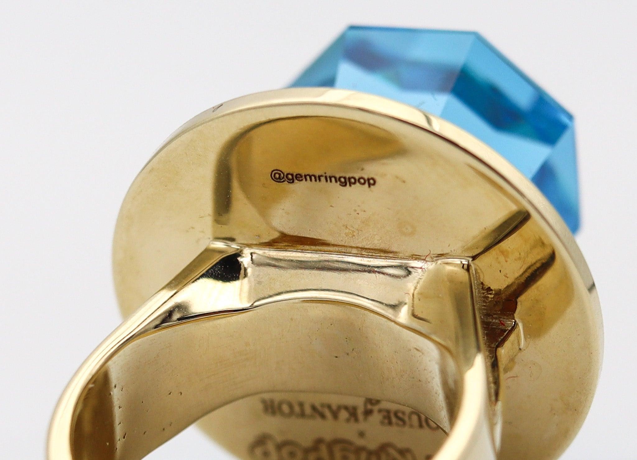 Anello di gemme POP Anthony Kantor Cocktail Ring in oro giallo 14Kt e topazio blu 28 Ctw in vendita 4