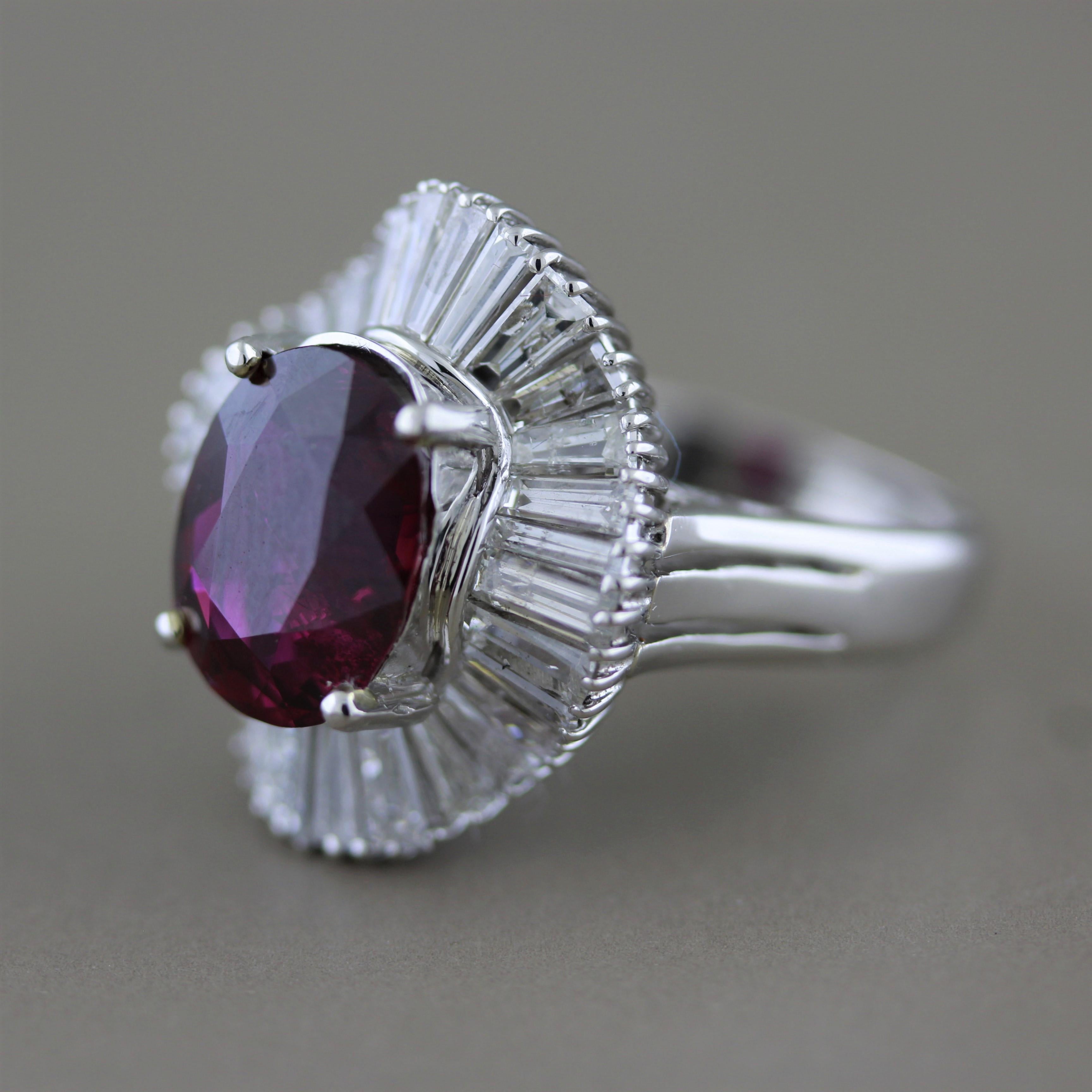Oval Cut Gem Rubellite Tourmaline Diamond Platinum Ballerina Ring