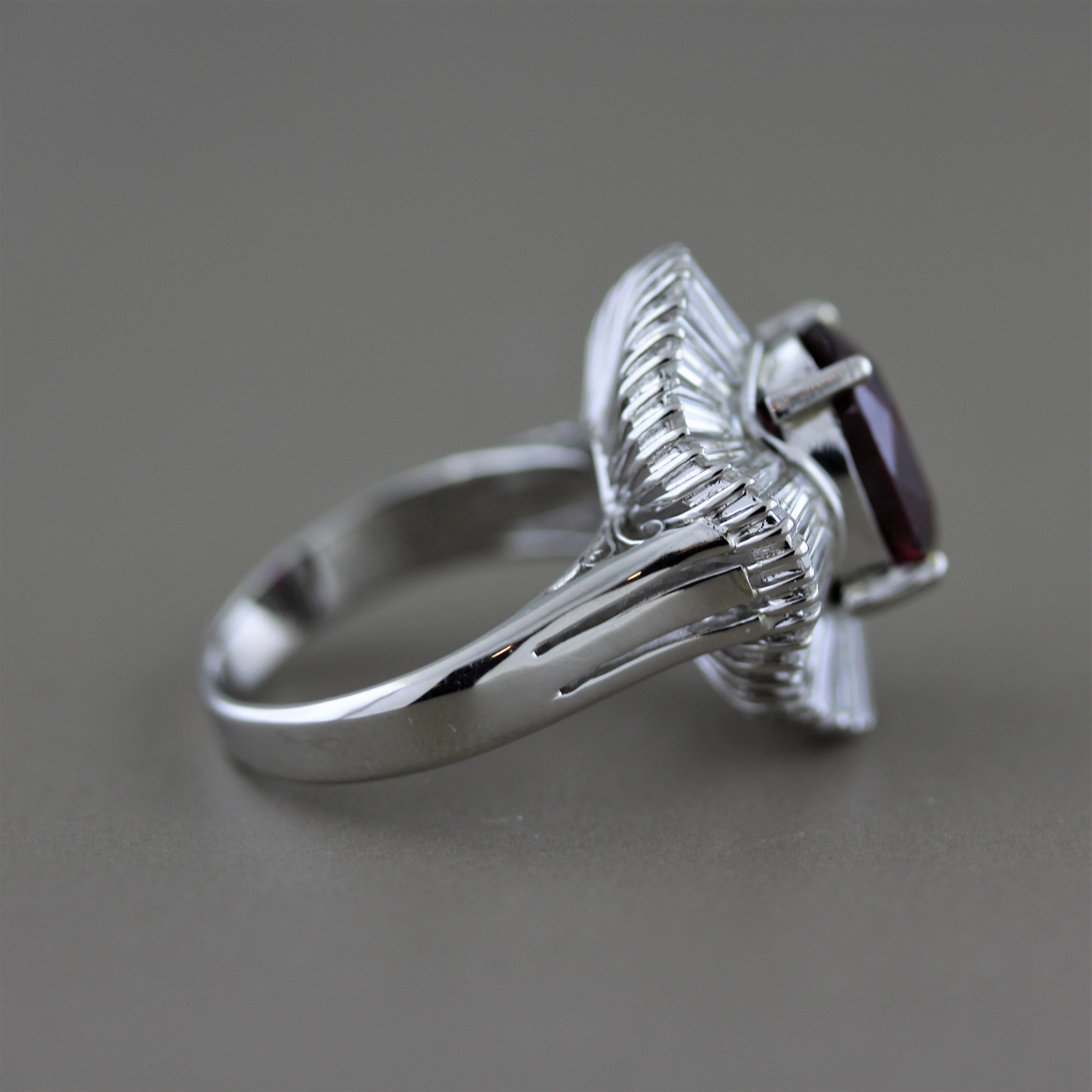 Women's Gem Rubellite Tourmaline Diamond Platinum Ballerina Ring