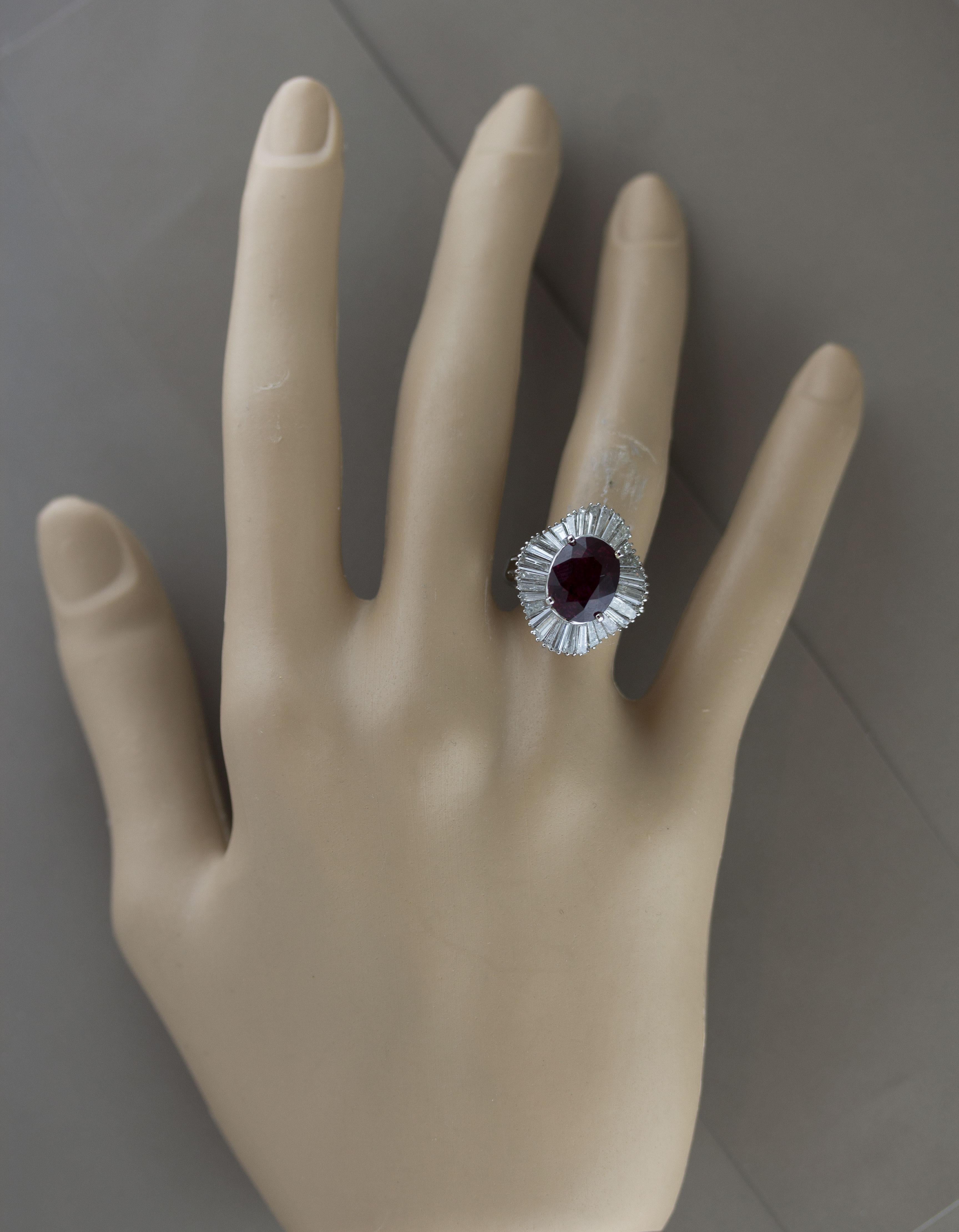 Gem Rubellite Tourmaline Diamond Platinum Ballerina Ring 2
