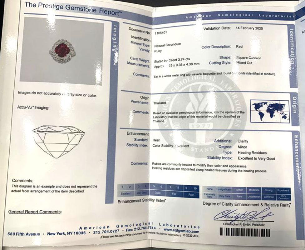 Gem Ruby Diamond Platinum Ring, AGL Certified For Sale 2
