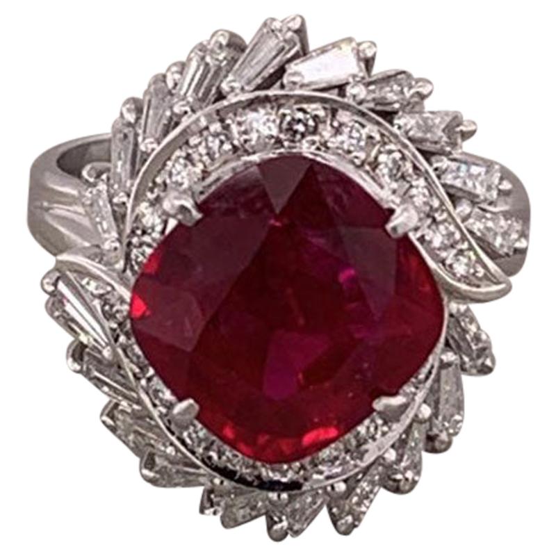 Gem Ruby Diamond Platinum Ring, AGL Certified