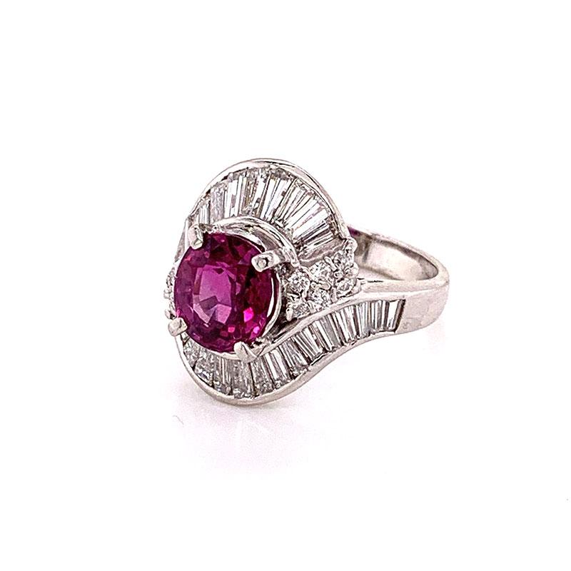 Oval Cut Gem Ruby Diamond Platinum Ring For Sale