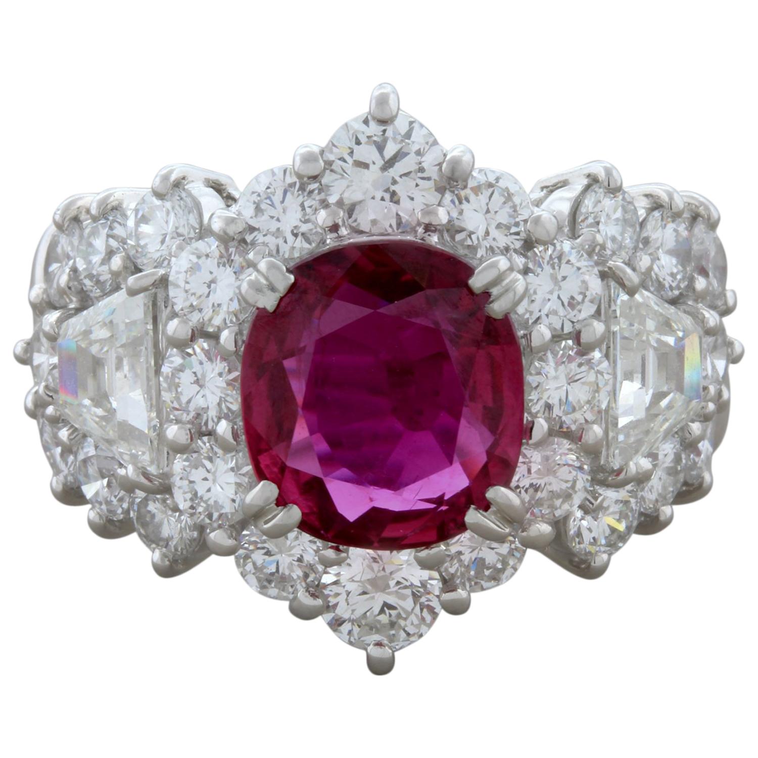 Gem Ruby Diamond Platinum Ring For Sale