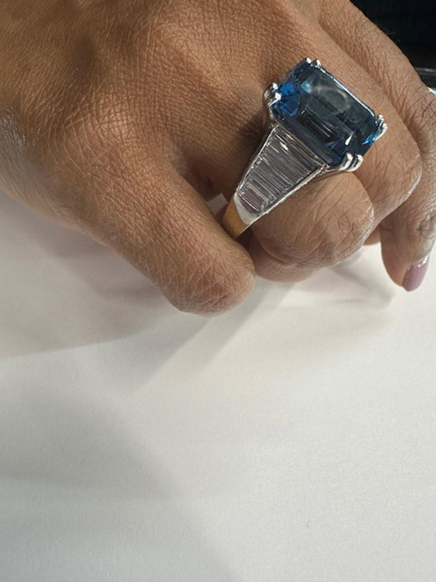 Gem Santa Maria Color Aquamarine and Diamond Ring For Sale 3