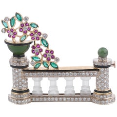 Gem-Set and Diamond Brooch