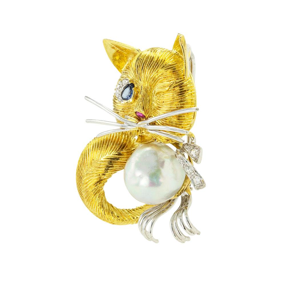 Pearl Cat Brooch