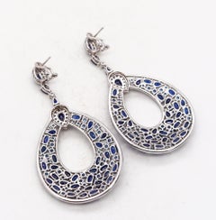 Gem Set Cocktail Dangle Earrings In 18Kt Gold 23.20 Cts Sapphires And Diamonds