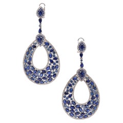 Gem Set Cocktail Dangle Earrings In 18Kt Gold 23.20 Cts Sapphires And Diamonds