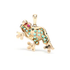 Gem-Set Frog Pendant, 10K Gold, Green Frog Charm, Gold Frog Charm, Small Frog