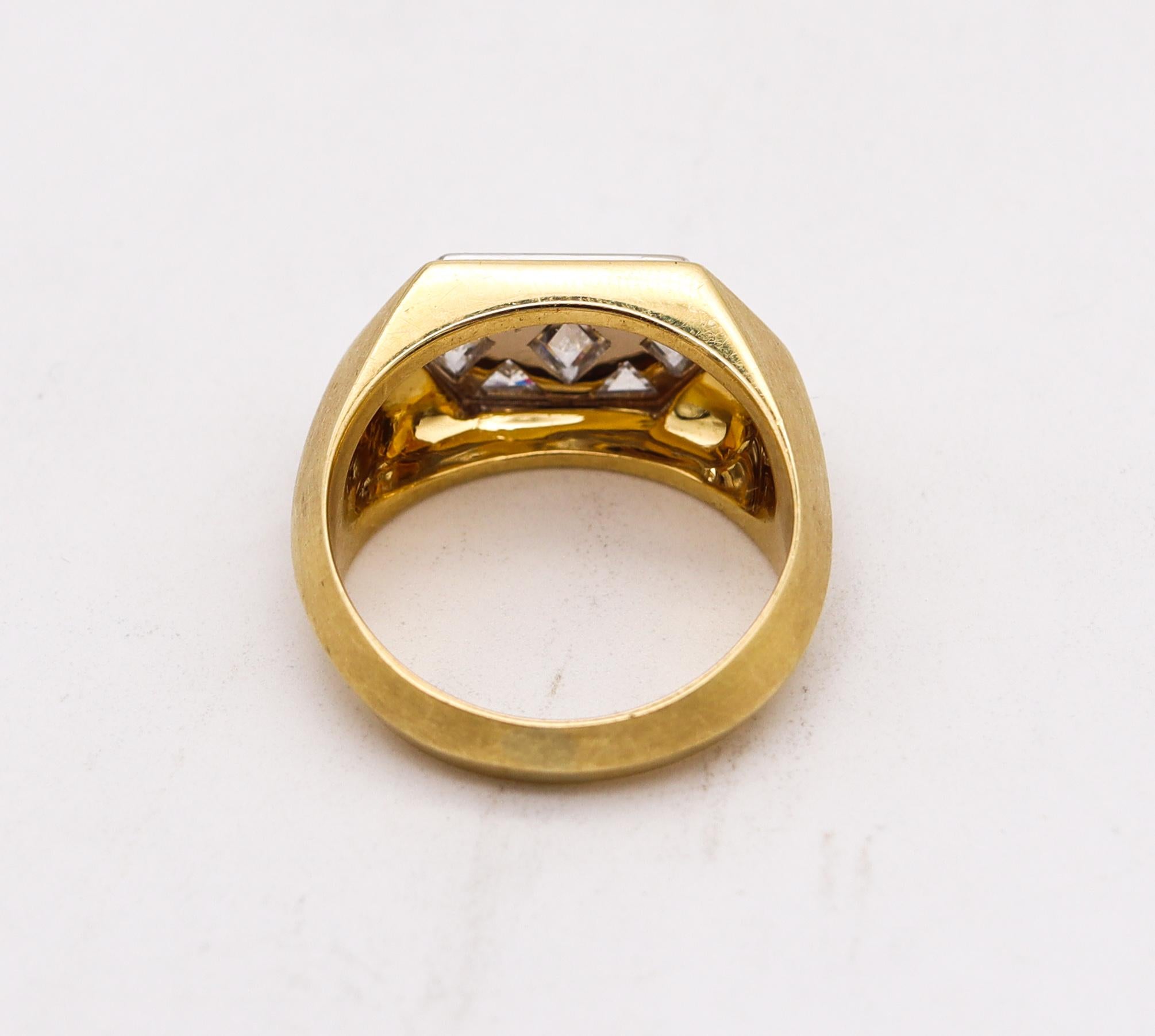 Women's or Men's Gem set Geometric Signet Ring In 18Kt Gold And Platinum With 2.82 Ctw Diamonds