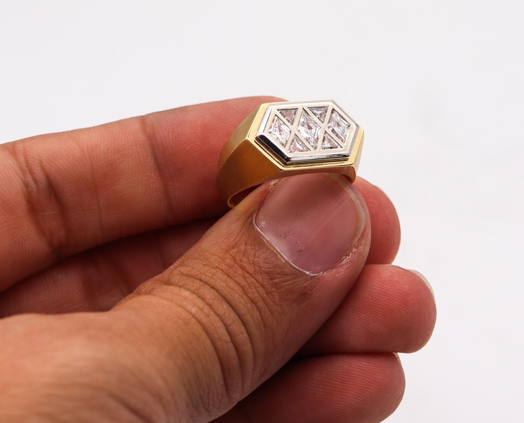 Gem set Geometric Signet Ring In 18Kt Gold And Platinum With 2.82 Ctw Diamonds 2