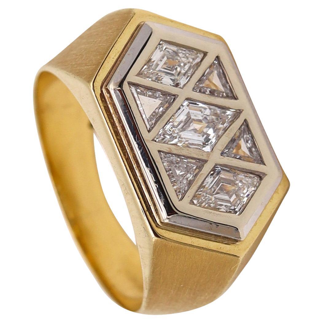 Gem set Geometric Signet Ring In 18Kt Gold And Platinum With 2.82 Ctw Diamonds