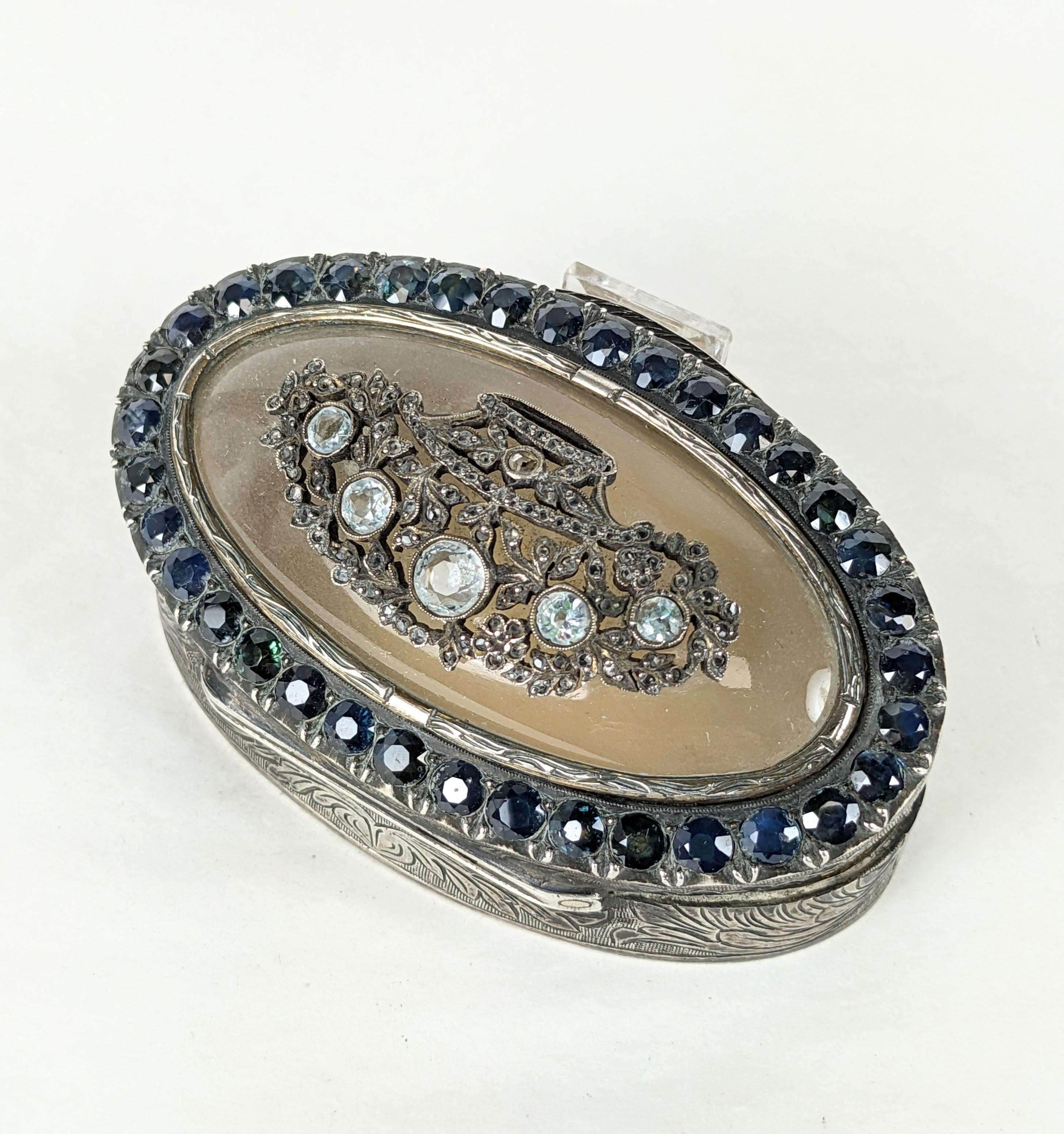 Gem Set Giardinetto Frosted Crystal Silver Box In Good Condition For Sale In Riverdale, NY