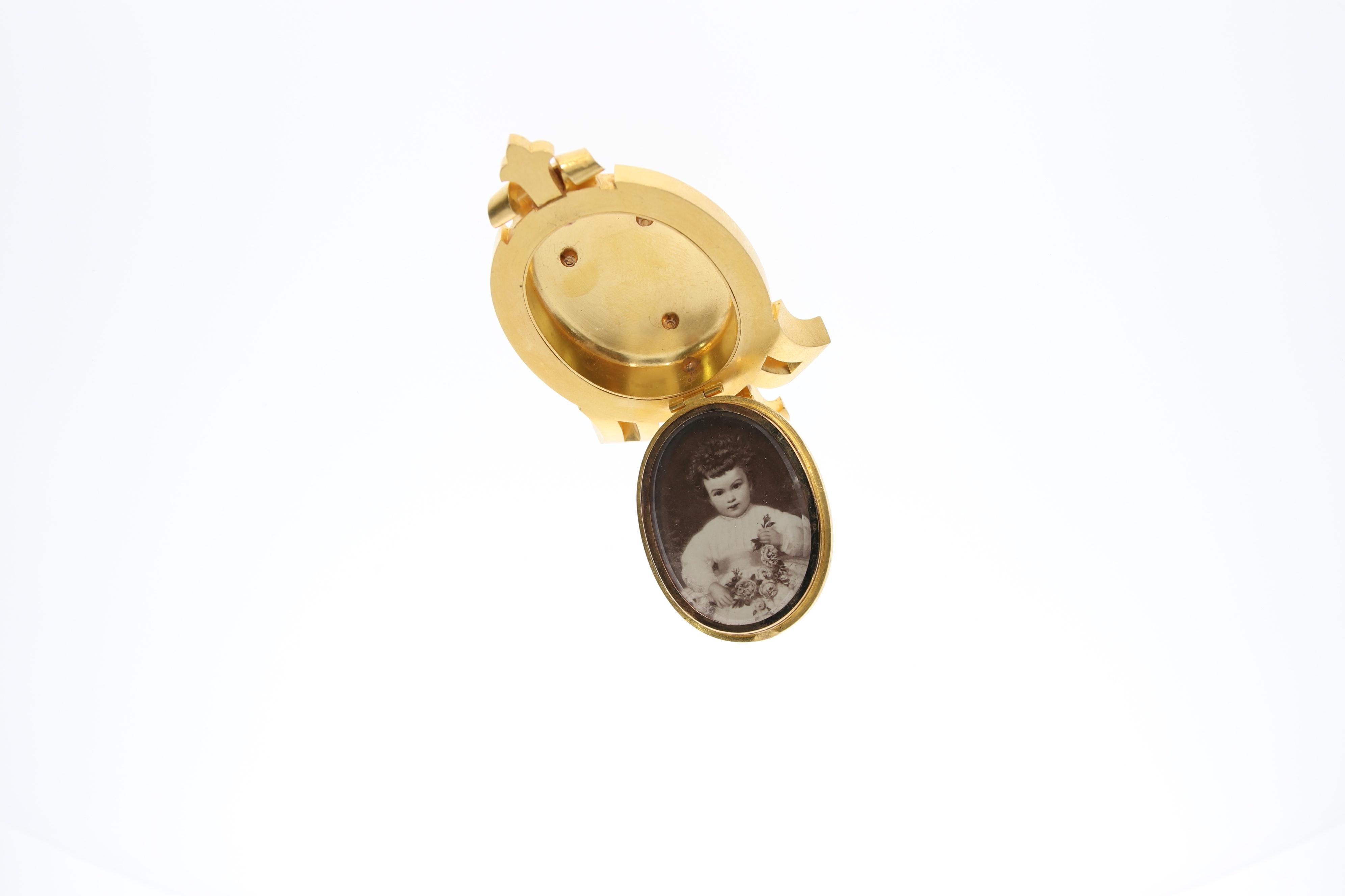 Neoclassical Gem Set Monogram Locket Pendant in 18 Karat Gold in Original Blue Velvet Box For Sale