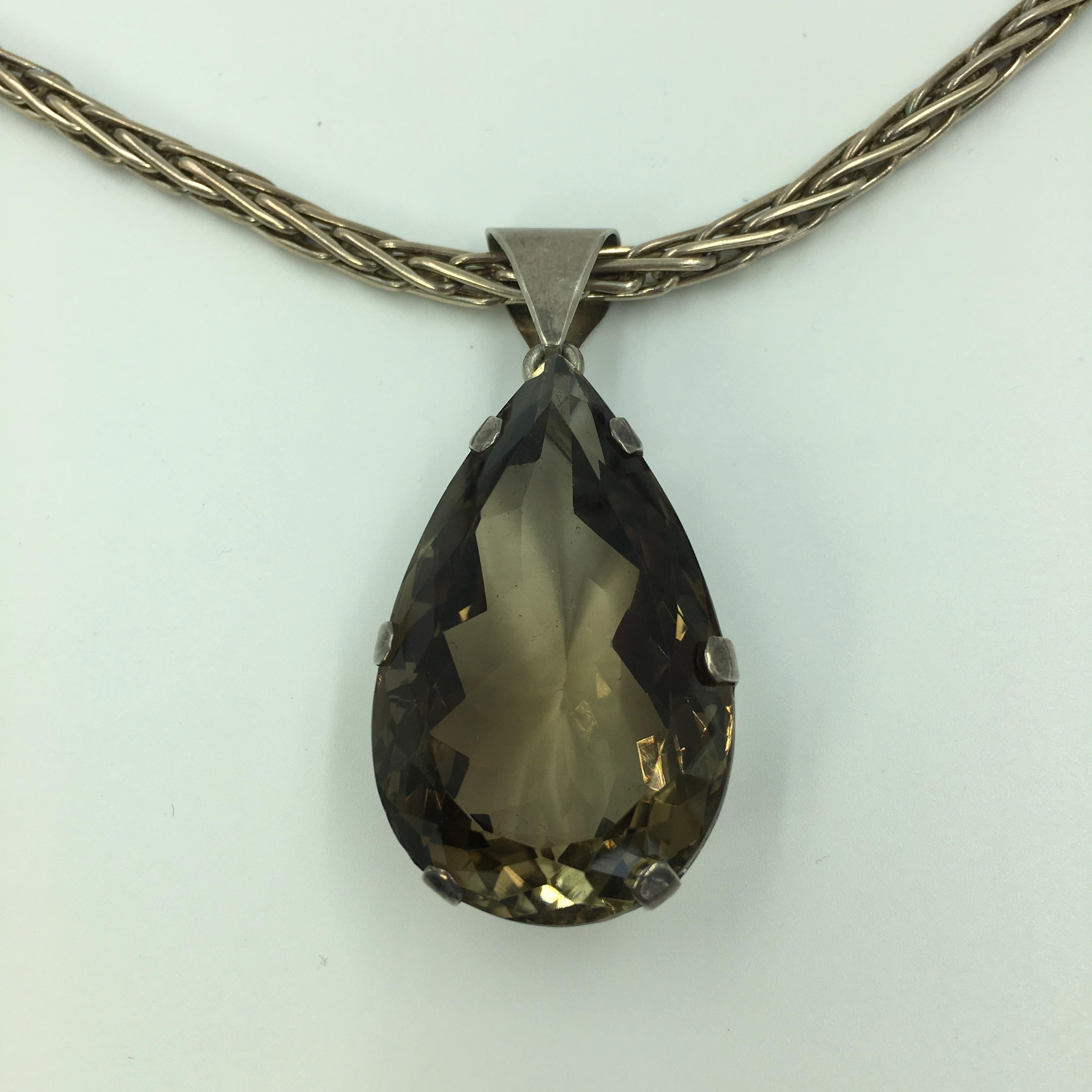 Pear Cut Gem Set Topaz and Sterling Silver Artisan Pendant with Foxtail Chain Necklace