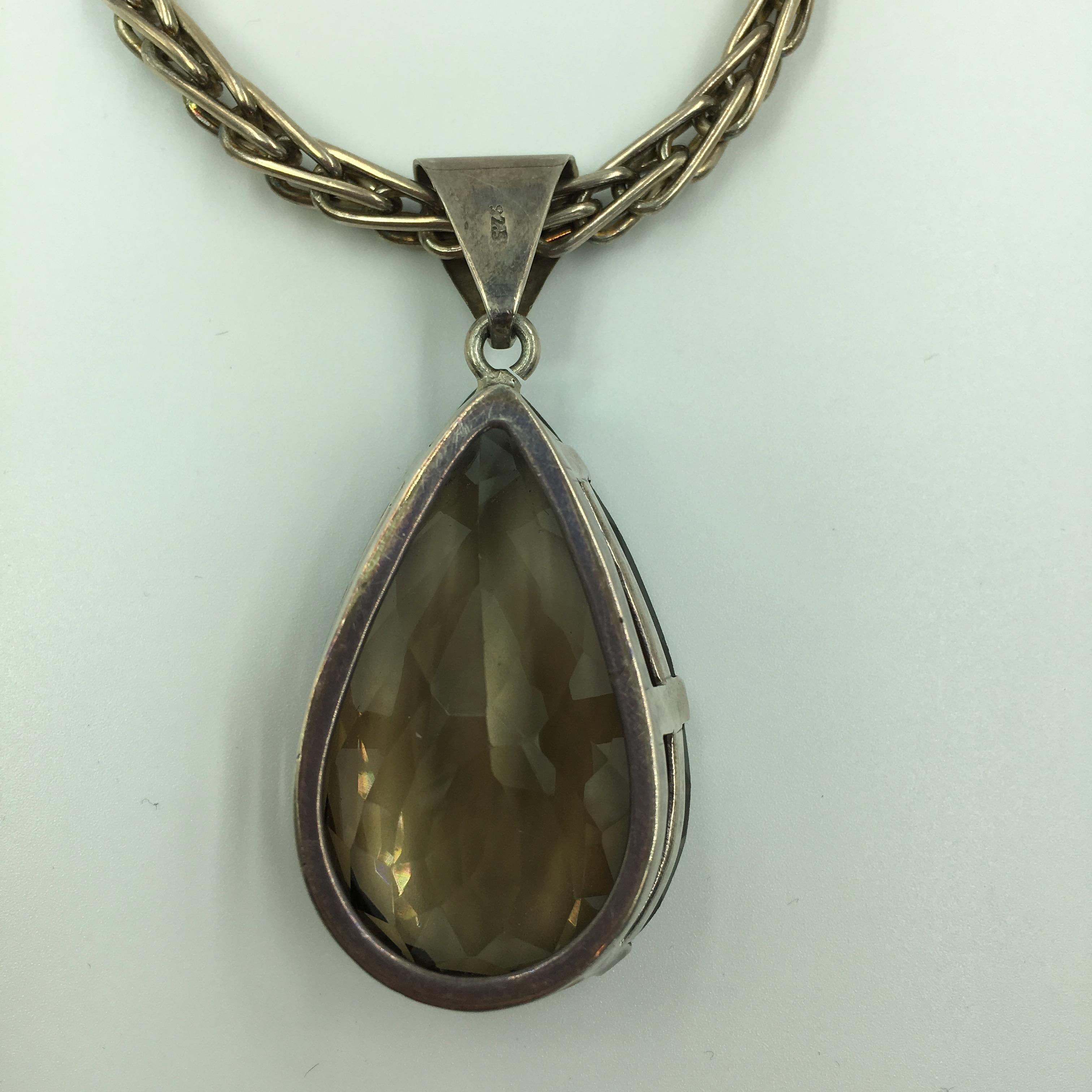 Gem Set Topaz and Sterling Silver Artisan Pendant with Foxtail Chain Necklace In Good Condition In Los Angeles, CA