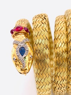 Antique Ruby Sapphire and Diamond Woven Gold Snake Bracelet Circa 1880
