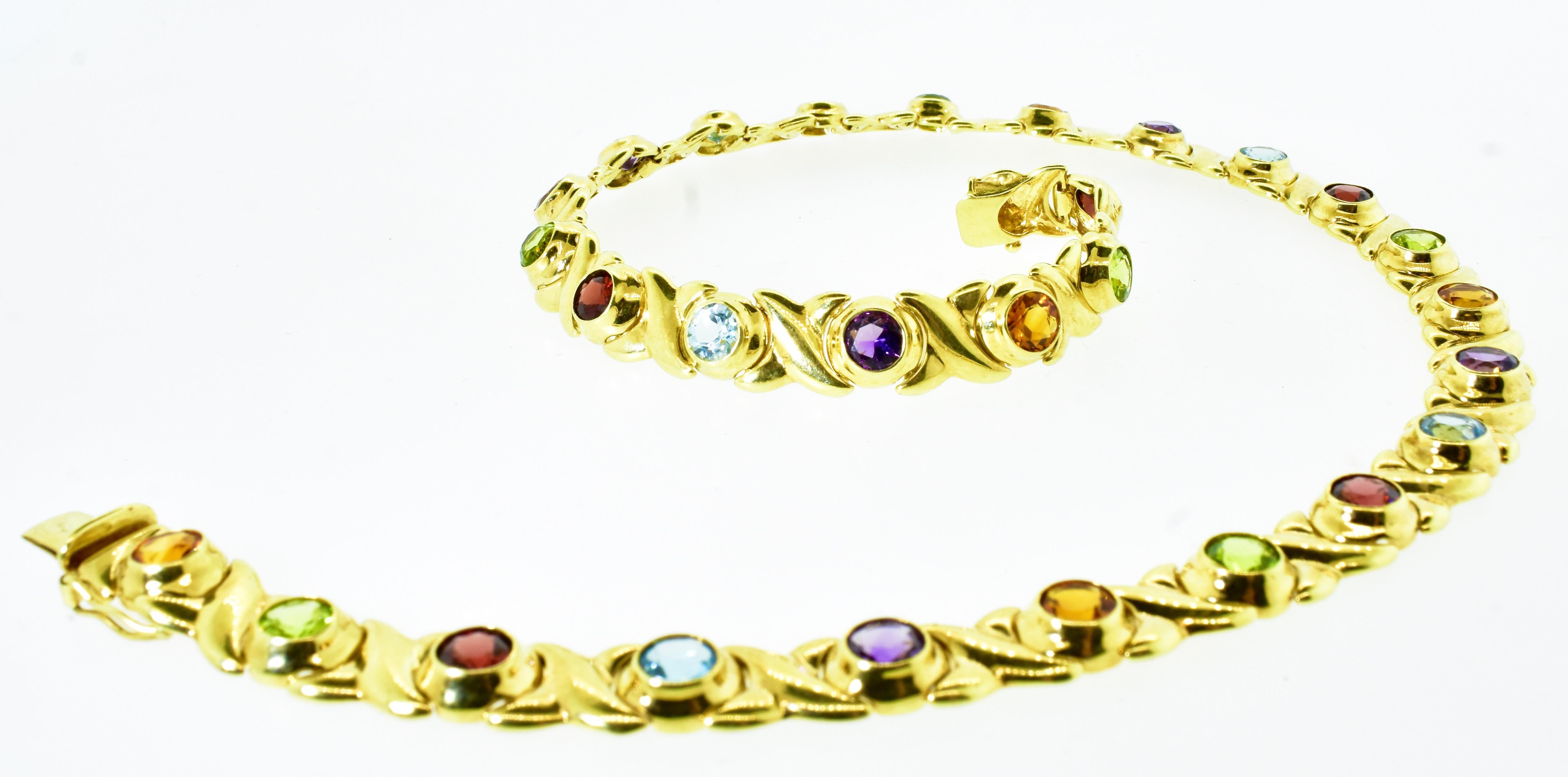 Gem Set Yellow Gold Vintage Necklace with Peridot, Amethyst, Citrine, and Garnet For Sale 6