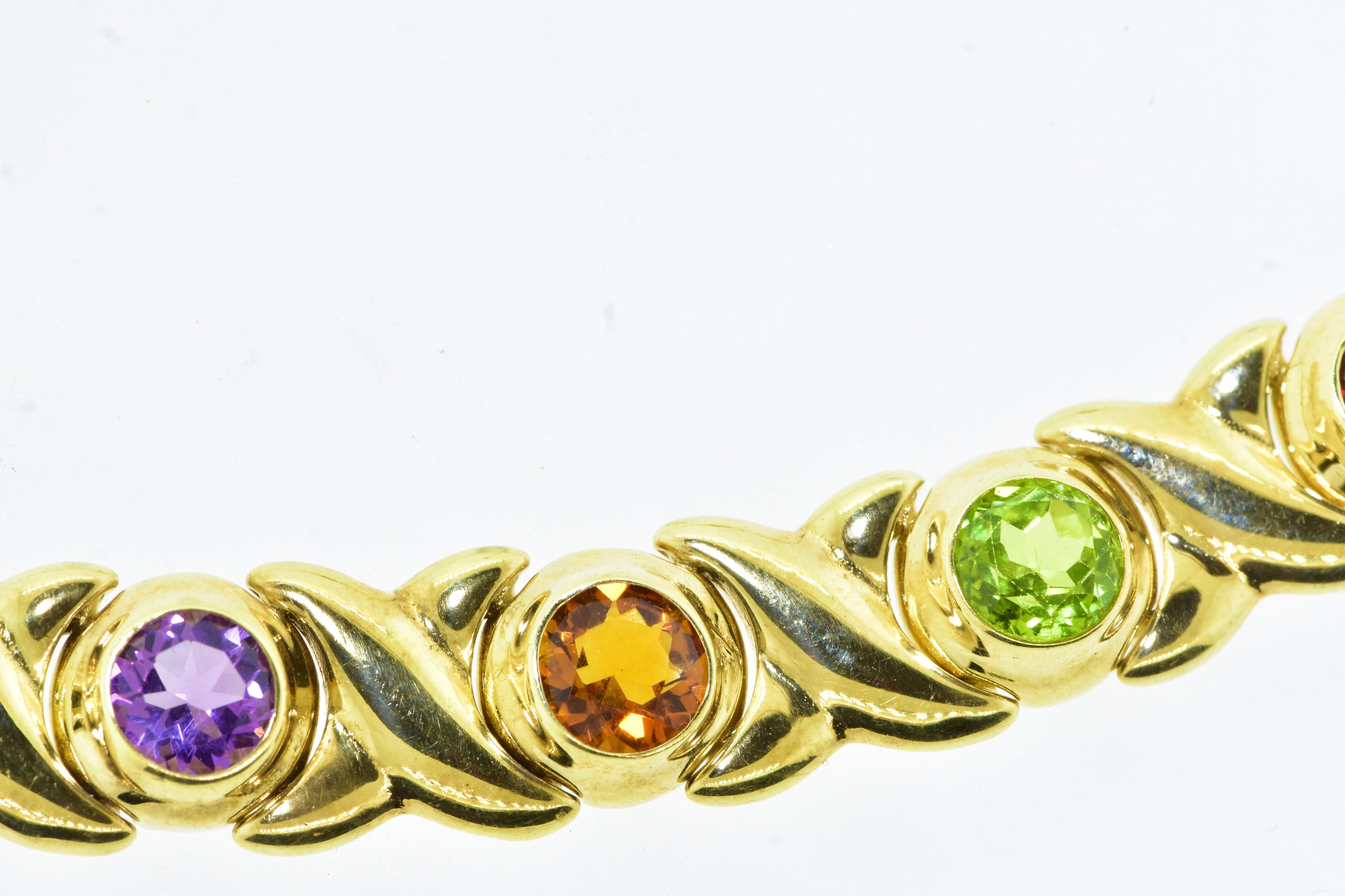 Gem Set Yellow Gold Vintage Necklace with Peridot, Amethyst, Citrine, and Garnet For Sale 1