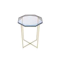 Gem Side Table with Blue Glass and Brass base by Debra Folz