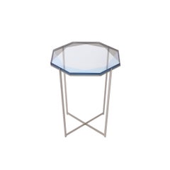 Gem Side Table - Blue Glass w/ Stainless Steel Base by Debra Folz