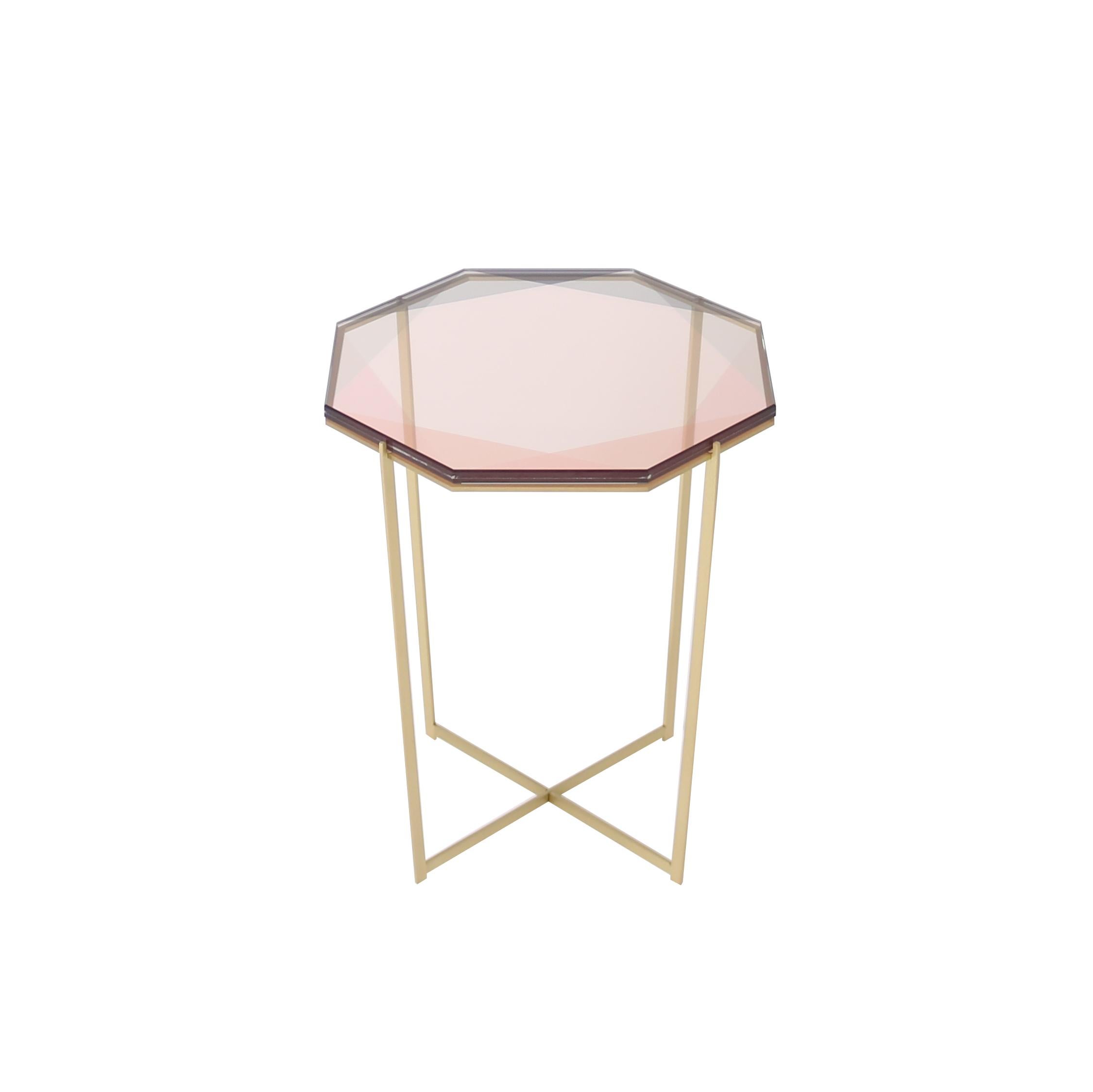 Gem Side Table - Blush Glass w/ Brass Base by Debra Folz