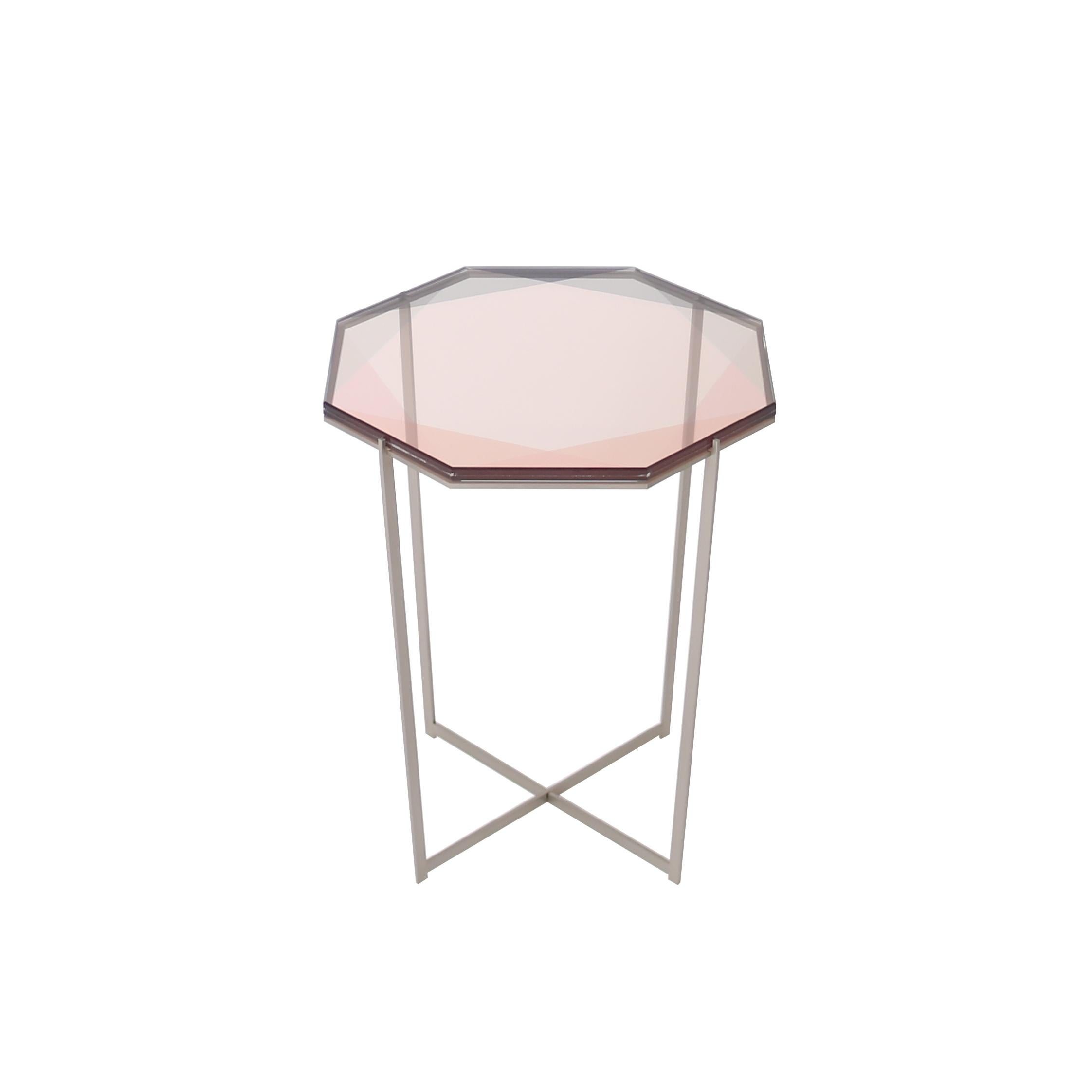 Gem Side Table - Blush Glass w/ Stainless Steel Base by Debra Folz