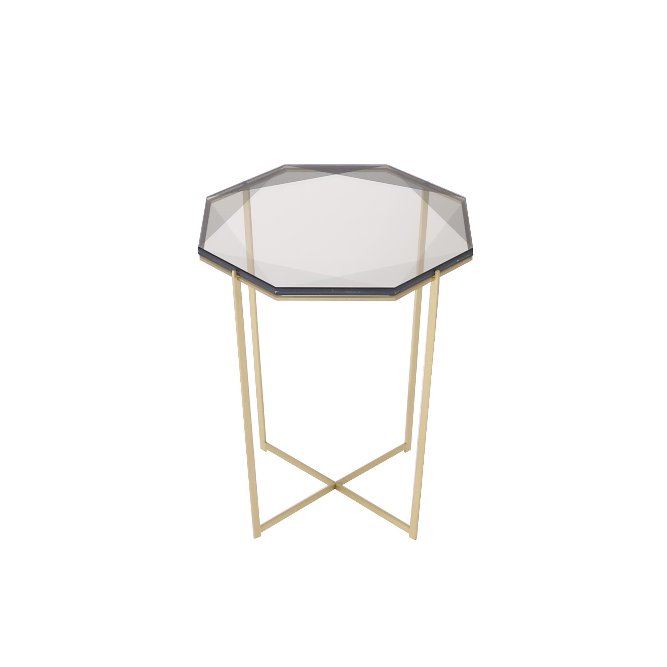 Gem Side Table - Smoke Glass w/ Brass Base by Debra Folz