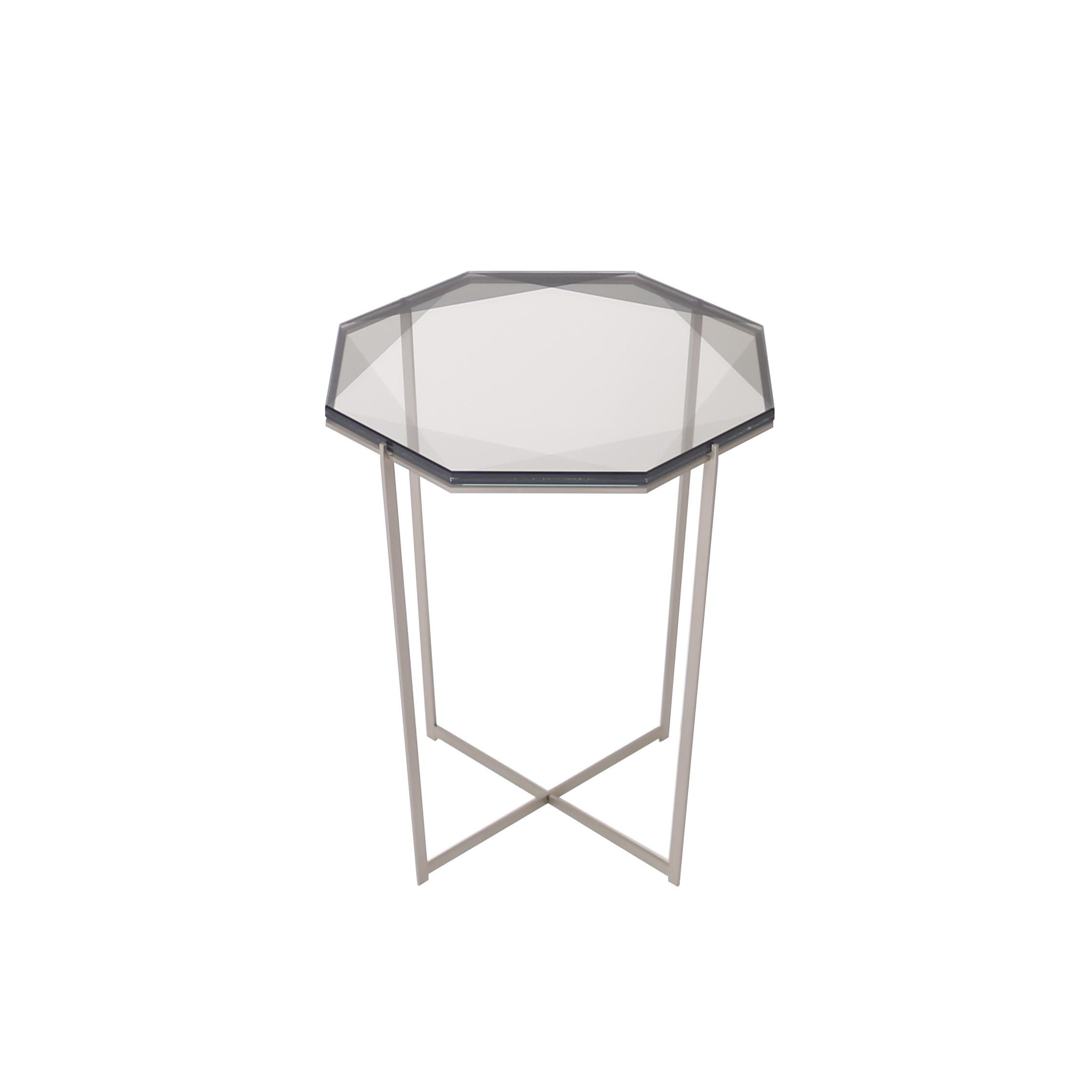 Gem Side Table - Smoke Glass w/ Stainless Steel Base by Debra Folz